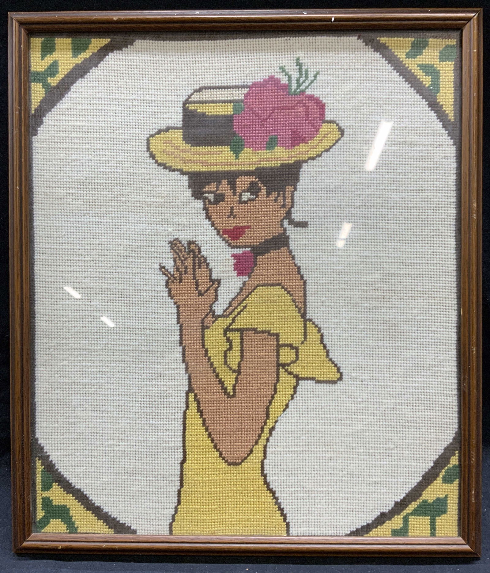 Needlepoint Woman in Hat Textile Art (1 of 6)