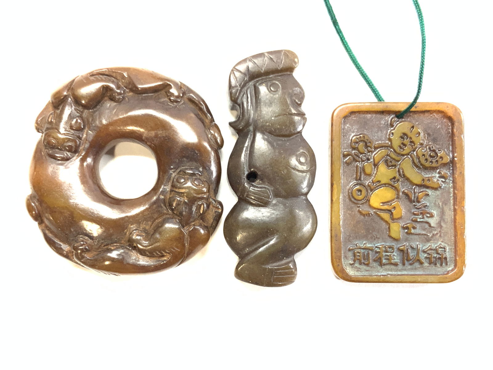 Lot 3 Carved Brown Jade Chinese Figurines, Foo Dog (1 of 8)