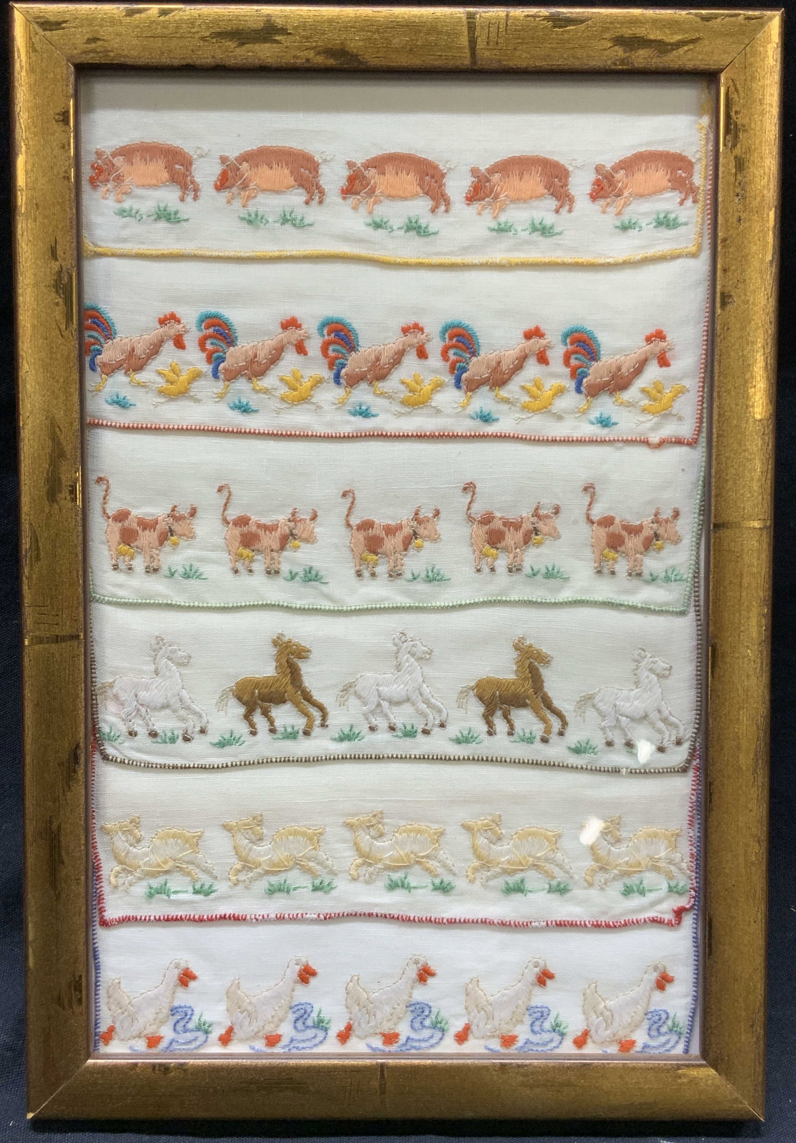 2 Framed Vintage Farm Animal Embroidery Panel (1 of 8)
