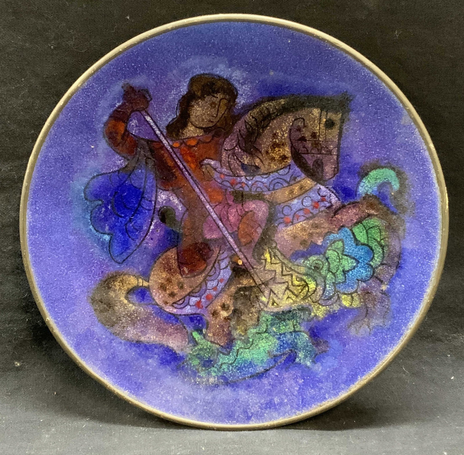 Vintage Signed Enameled Metal Knight Plate (1 of 6)