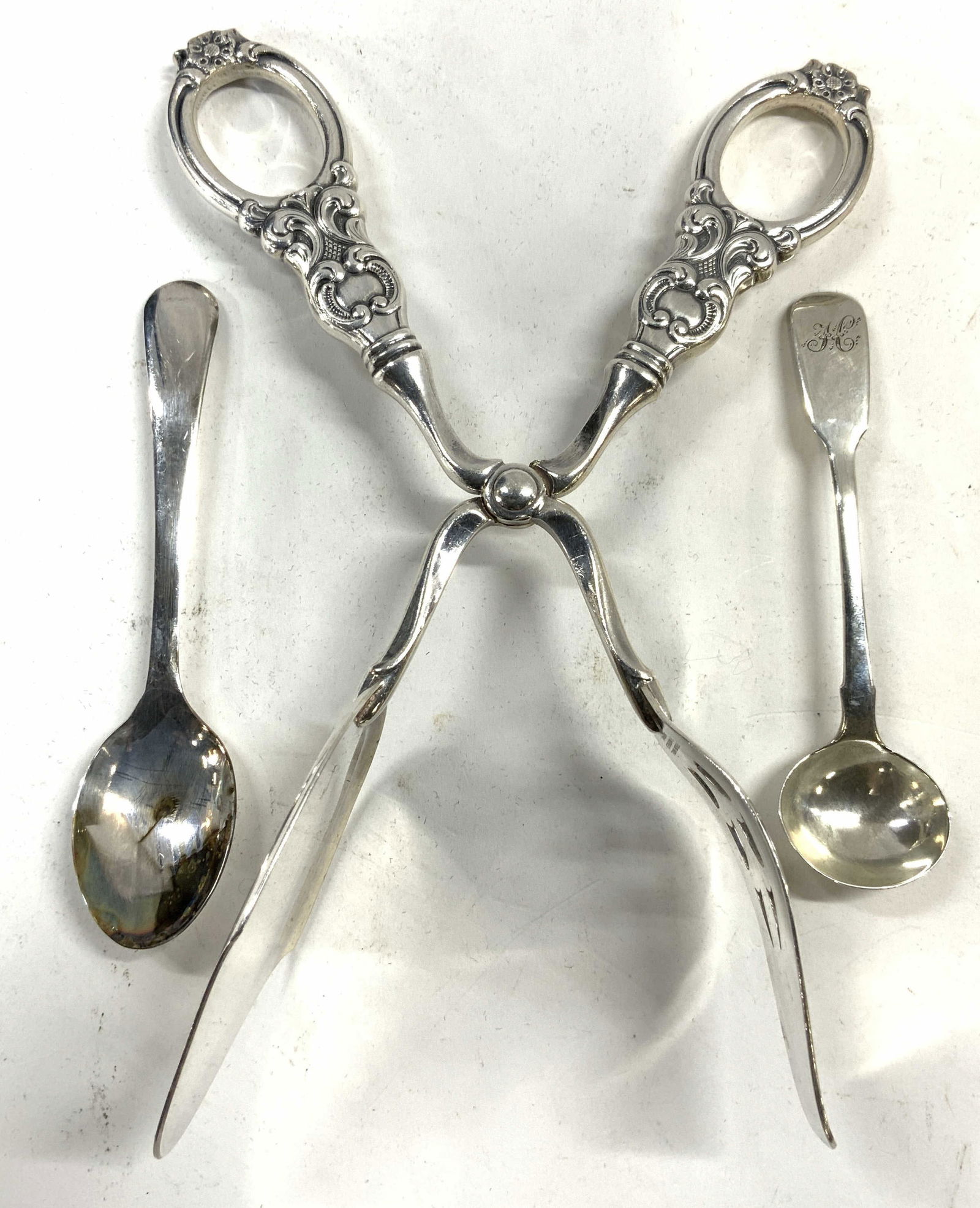 STERLING Handle Pastry Tongs & Silver Plate Spoons (1 of 8)