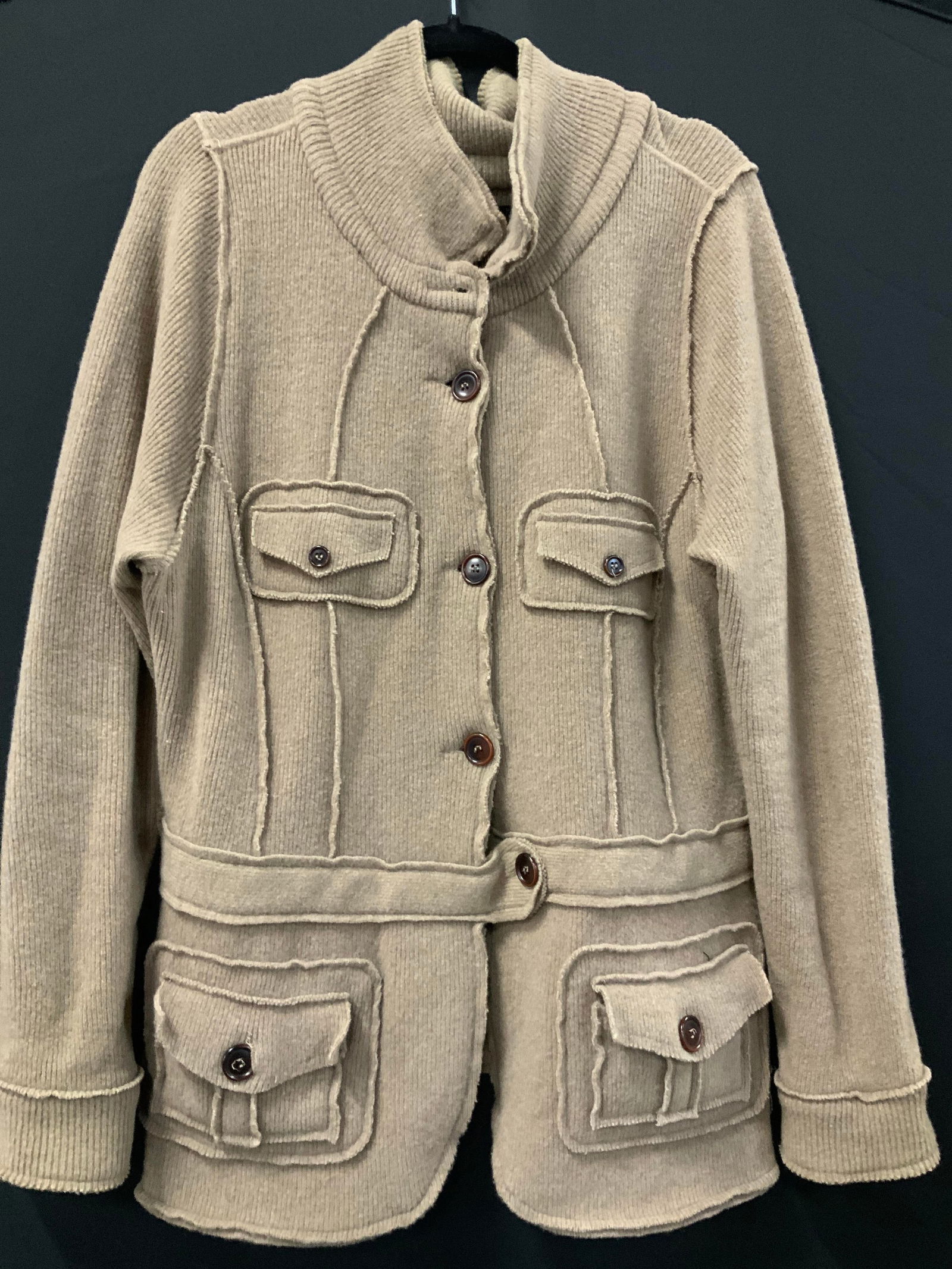 Multi Pocket Taupe Knitted Sweater Jacket (1 of 6)