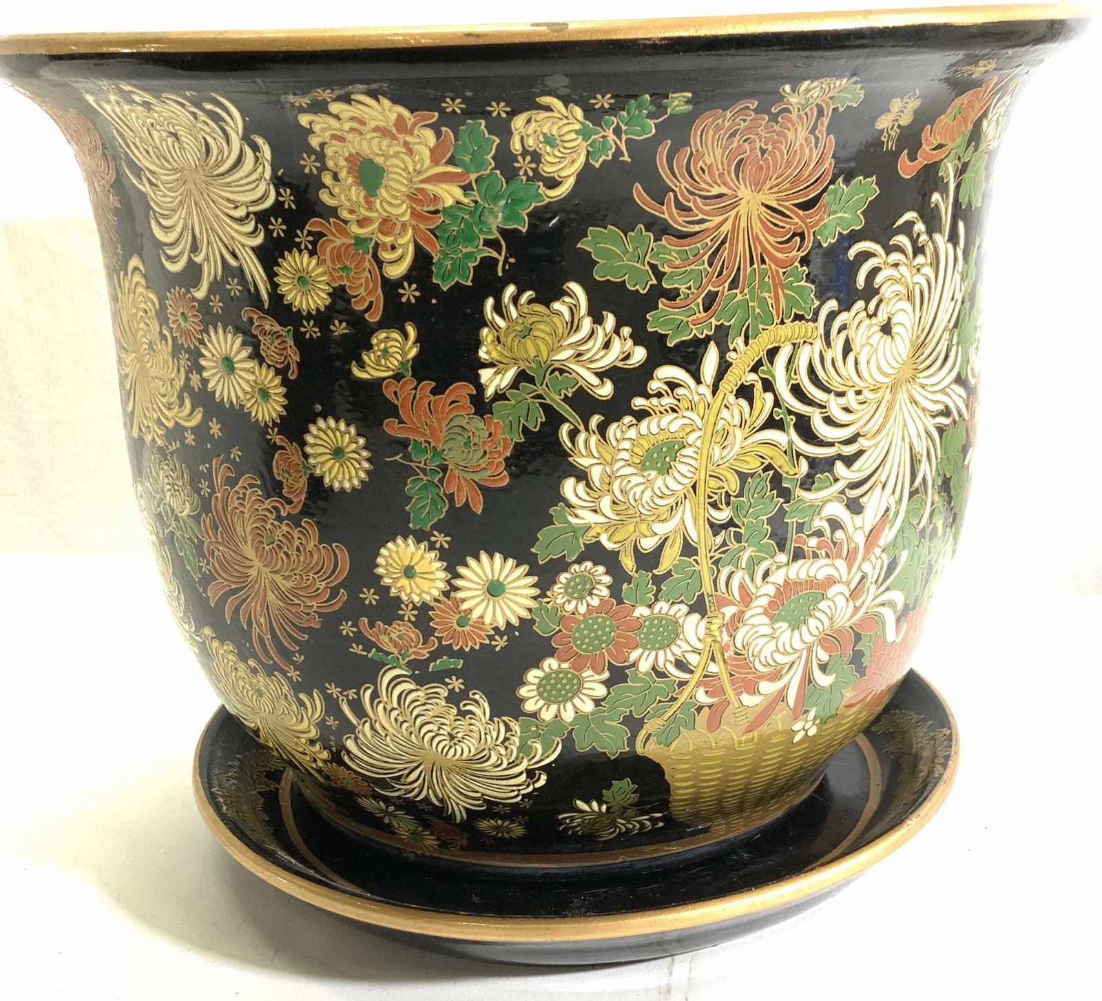 Famille Rose Chinoiserie Planter XL Faux Bamboo (1 of 12)