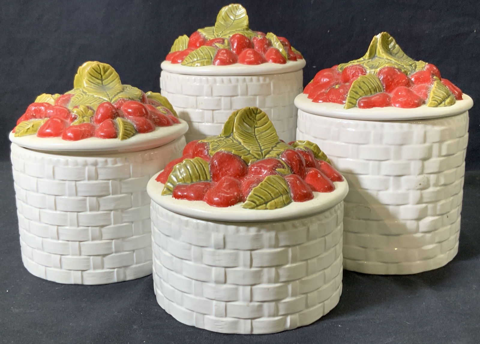 Set 4 Strawberry Lidded Porcelain Canisters (1 of 6)