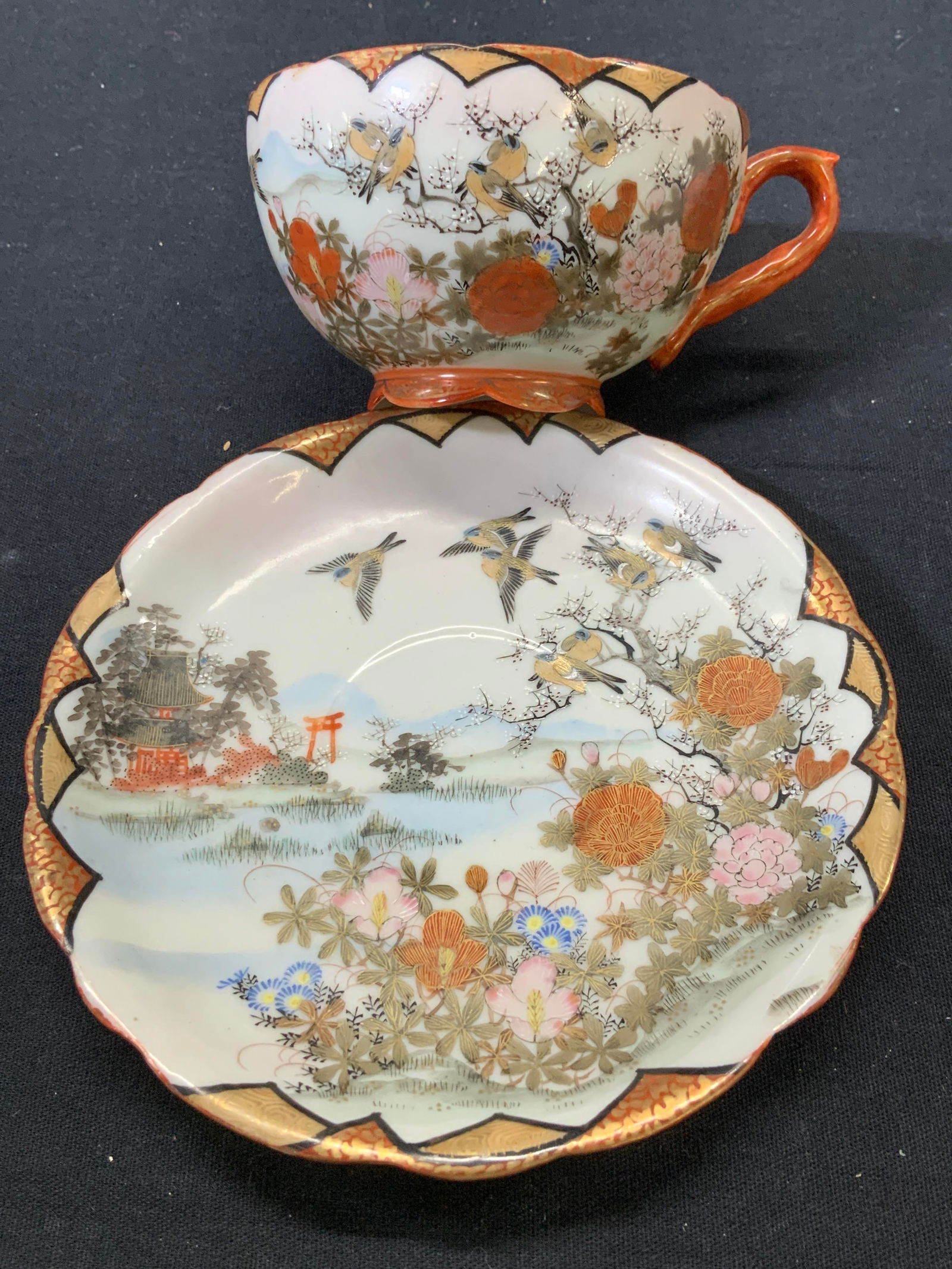 Signed Hand Painted Fine Porcelain Teacup & Saucer (1 of 8)