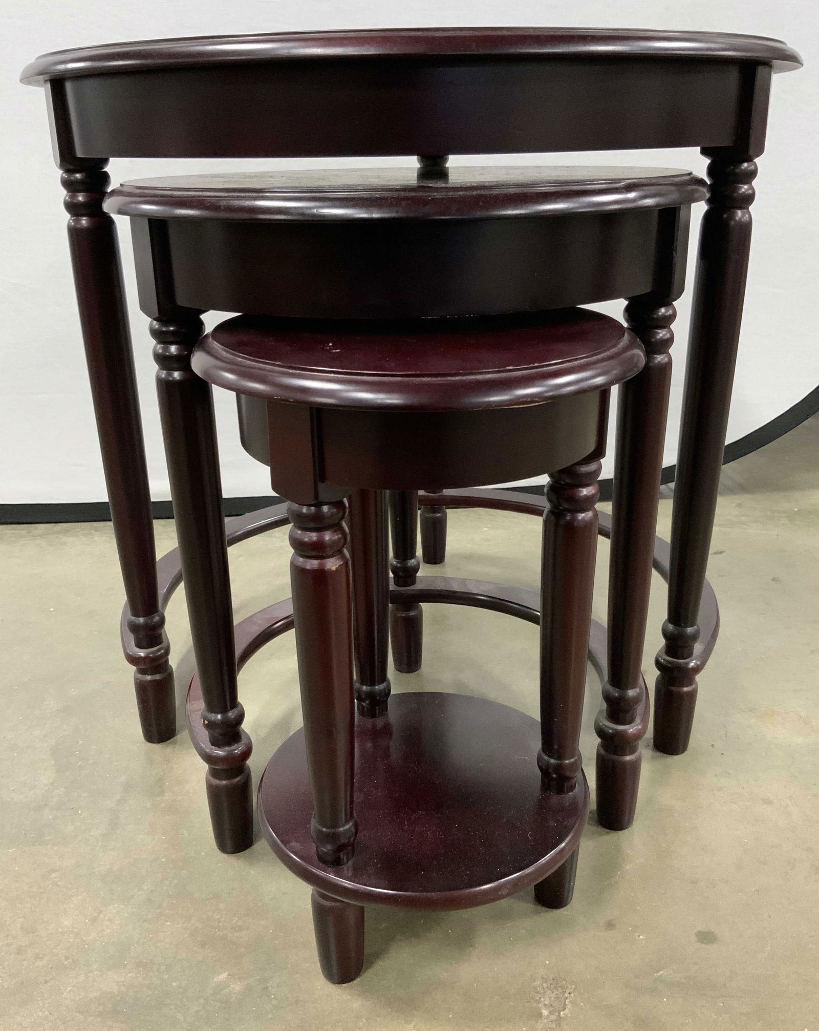 Set 3 Mahogany Toned Wooden Nesting Tables (1 of 6)