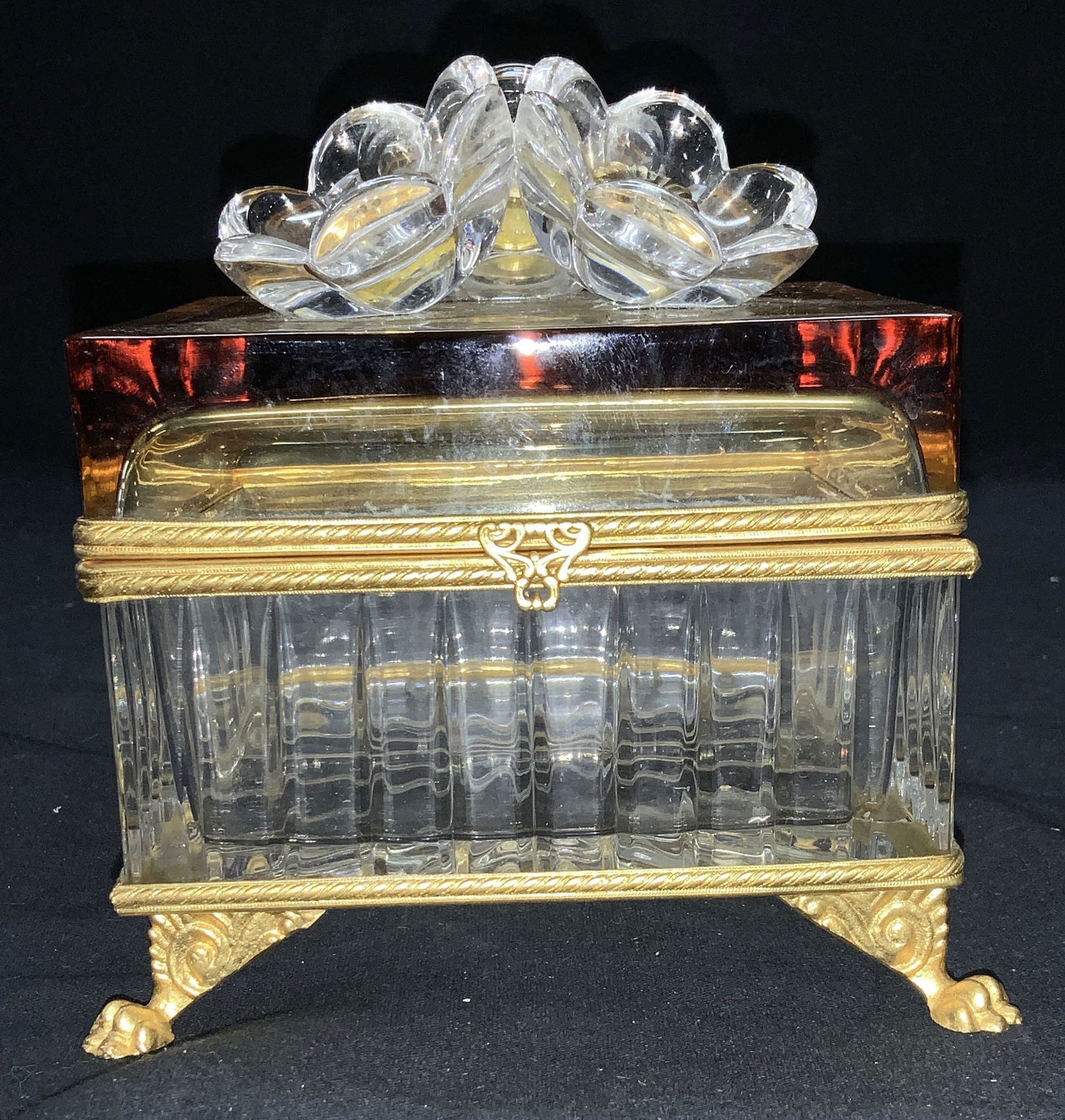 French Clawfoot Amber Crystal Dresser Box (1 of 9)