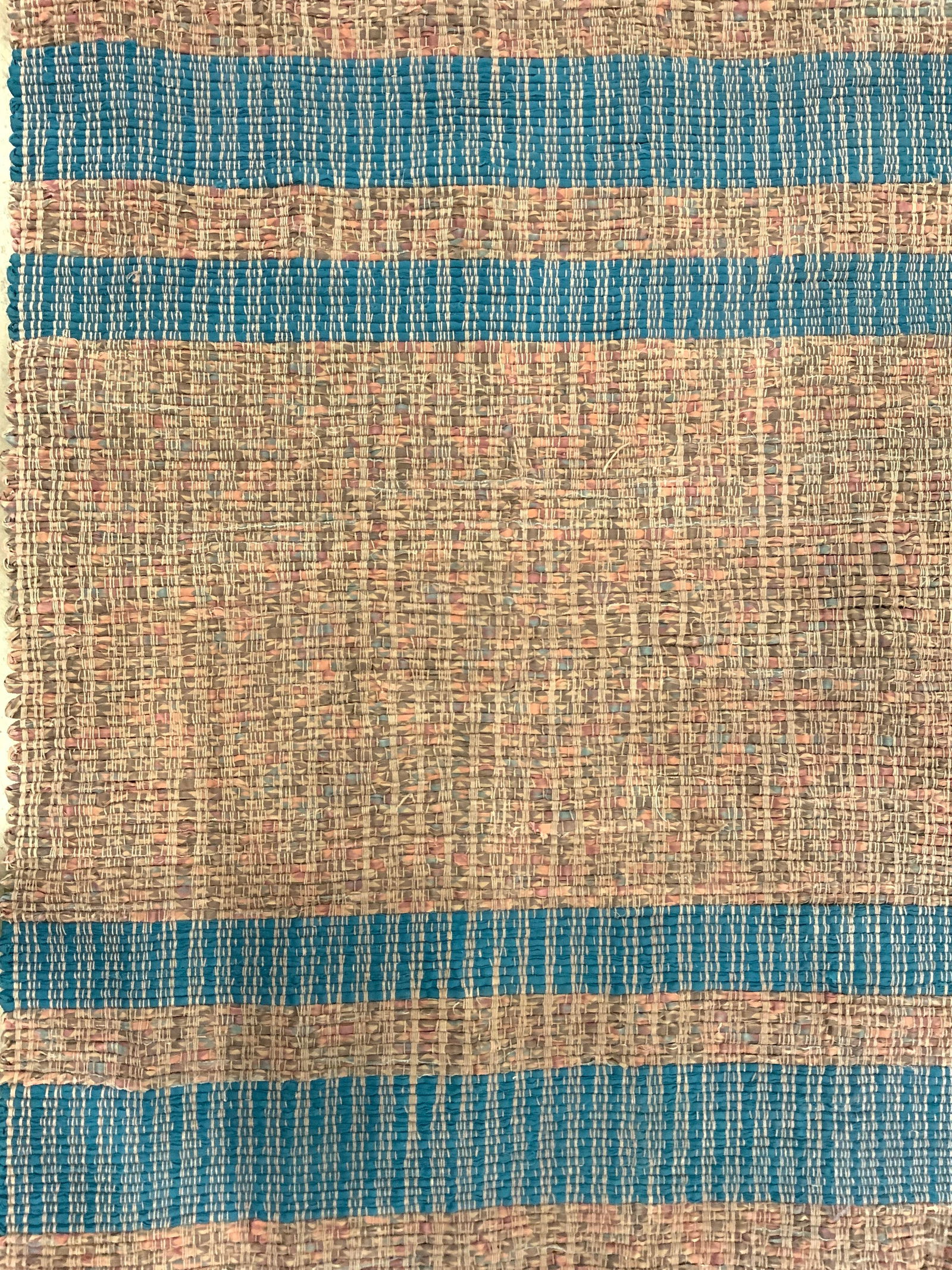 Hand Hooked Rag Rug W Fringes (1 of 7)