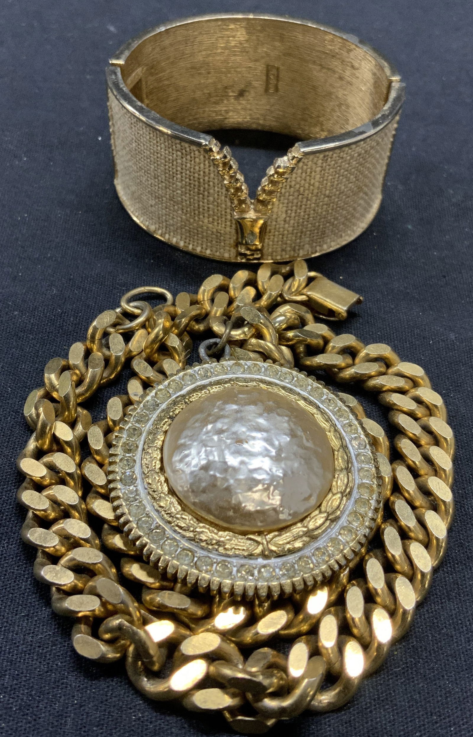 Lot 2 BOUCHER Bangle Bracelet, Gold Tn Necklace (1 of 8)