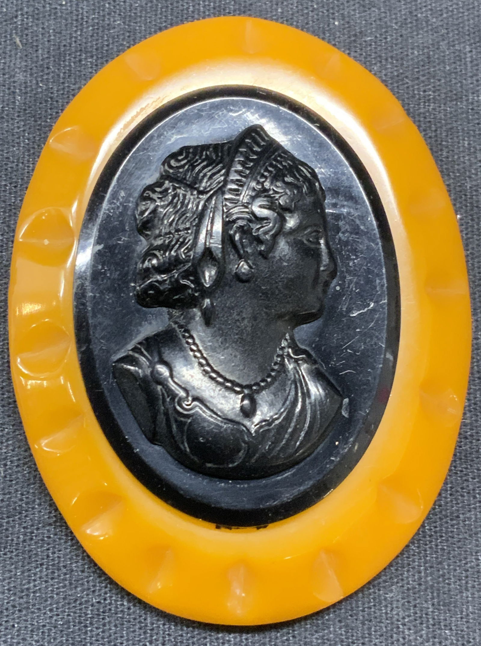 XL Orange & Black Carved Cameo Scarf Clip (1 of 6)