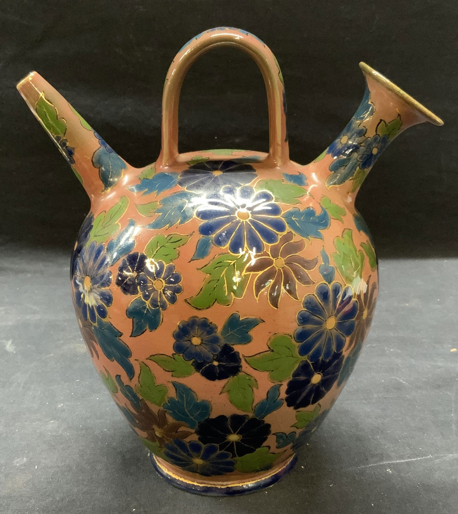 Antique ZSOLNAY Pecs JJM Porcelain Jug Hungary: Antique ZSOLNAY Pecs JJM porcelain jug with floral motif. Trademarked to underside. Some surface wear consistent with exposure, this includes crazing, minor chips, loss and wear to gilt and glaze. Mad