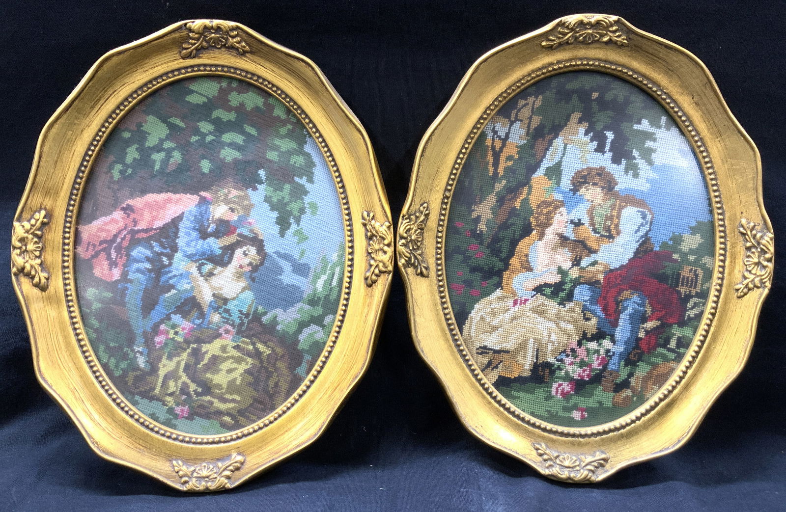 Pair Framed Needlepoint Couples Textile Art (1 of 6)