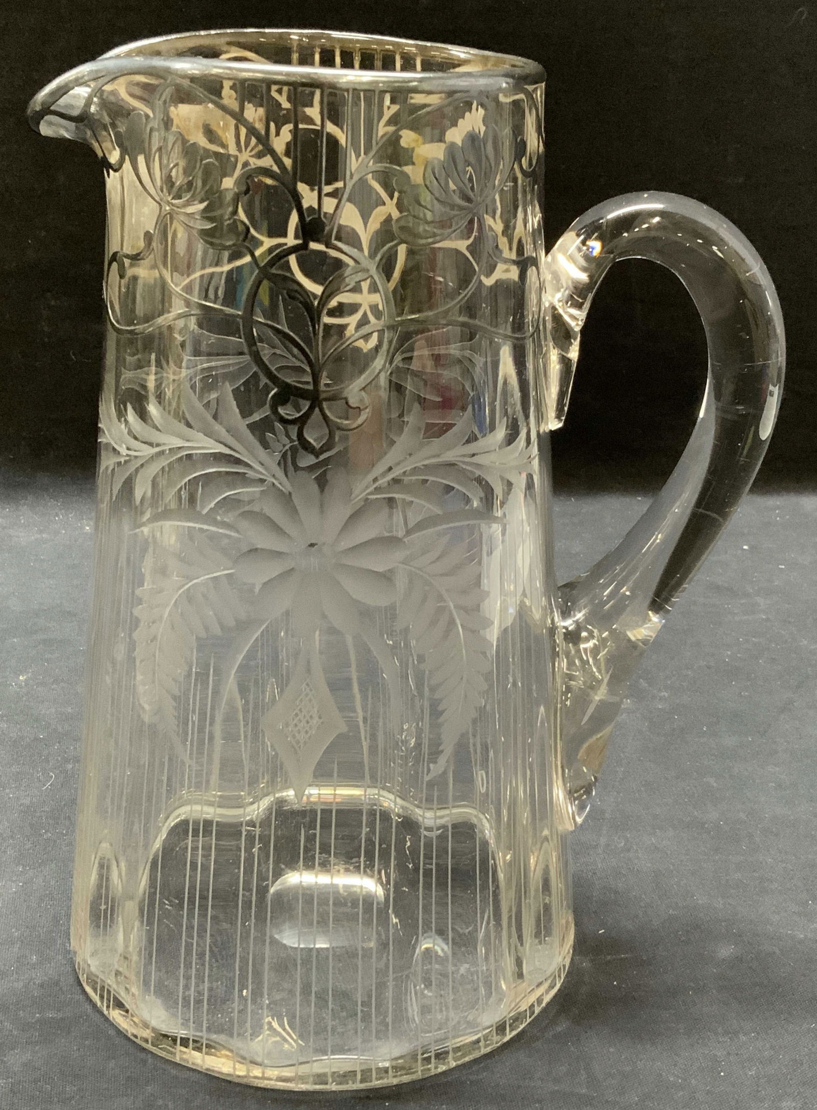 Sterling Silver Overlay Etched Glass Pitcher (1 of 7)