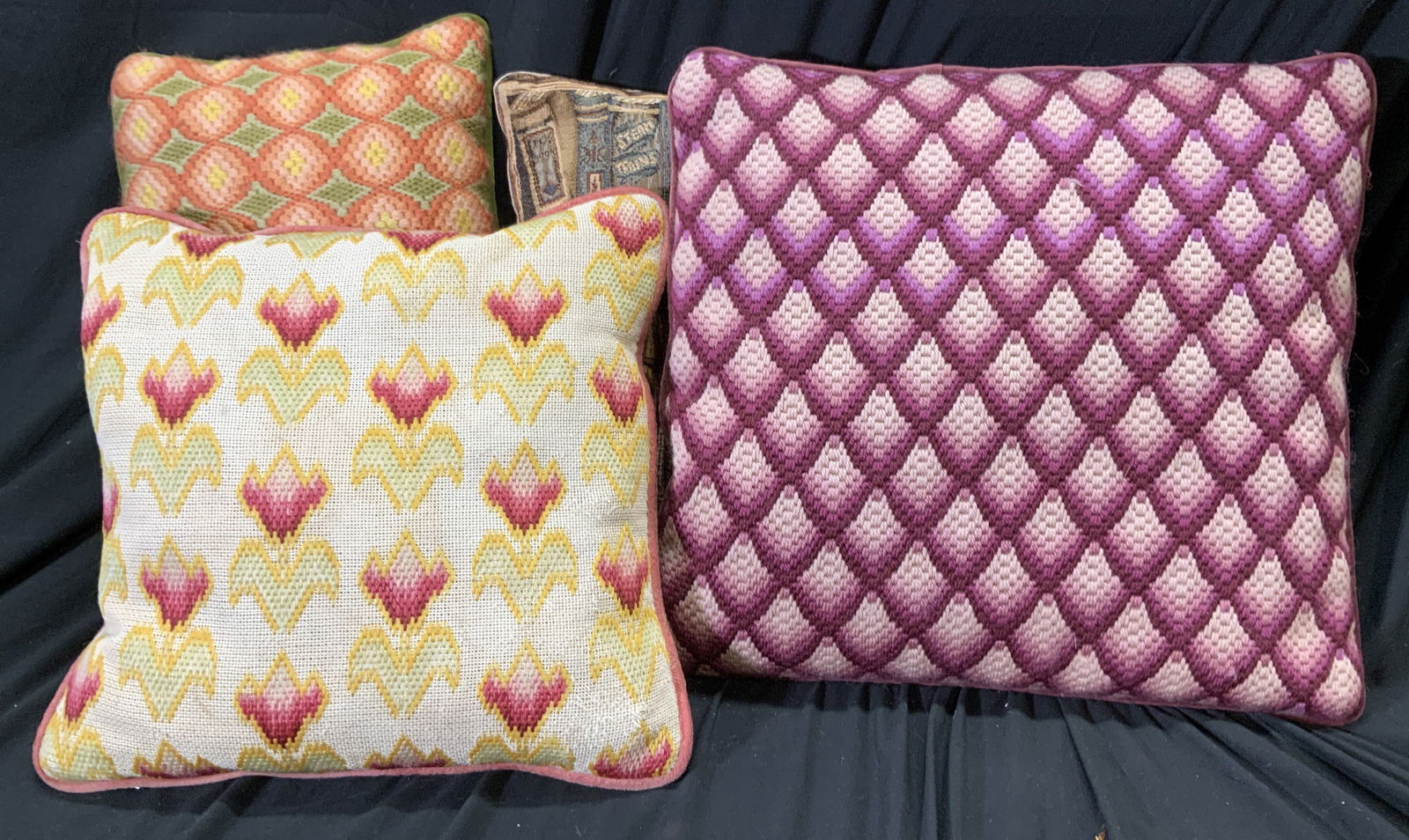 Lot 4 Hand Crafted Toss Pillows w Velour Backing (1 of 10)