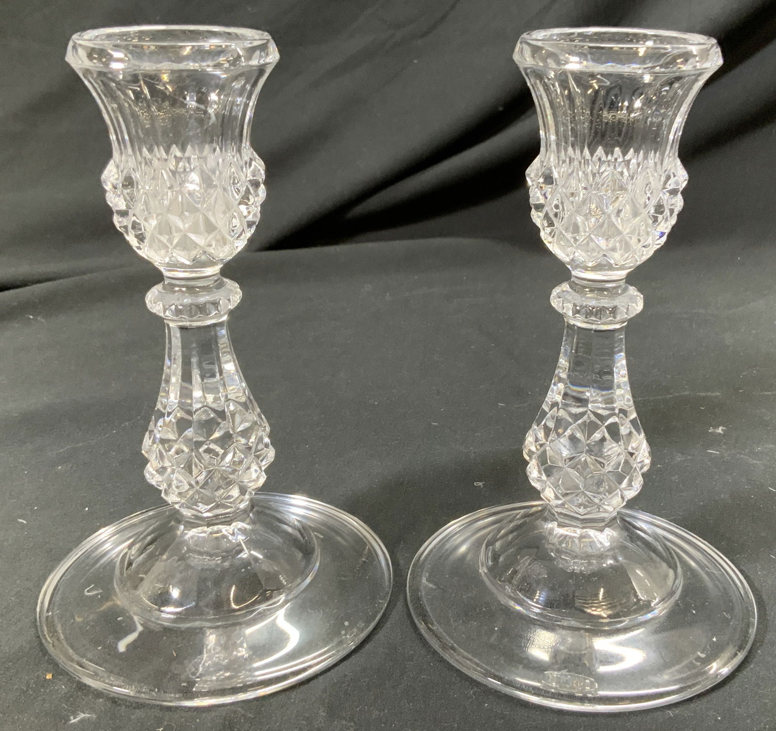 Pair Embossed Glass Candlesticks (1 of 6)