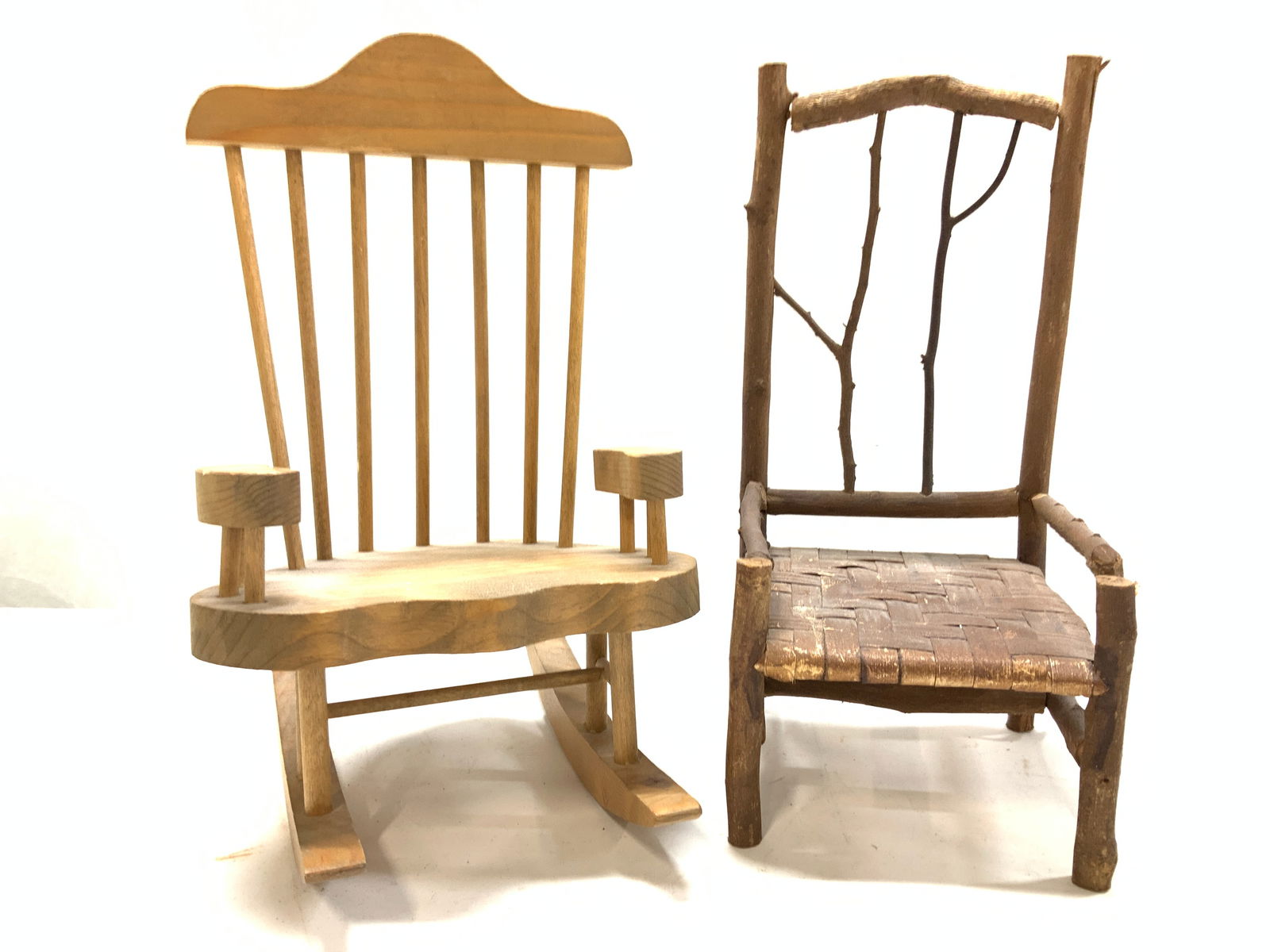 Hand Crafted Vtg Doll Rocking Chair & Twig Chair (1 of 6)