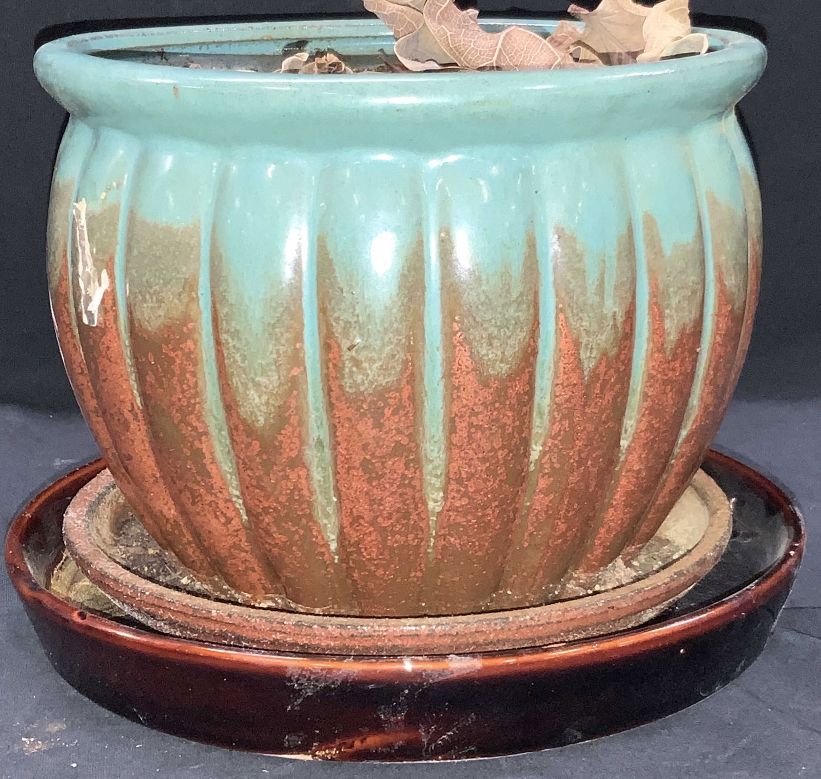 Blue & Red Ceramic Planter & Plate (1 of 6)