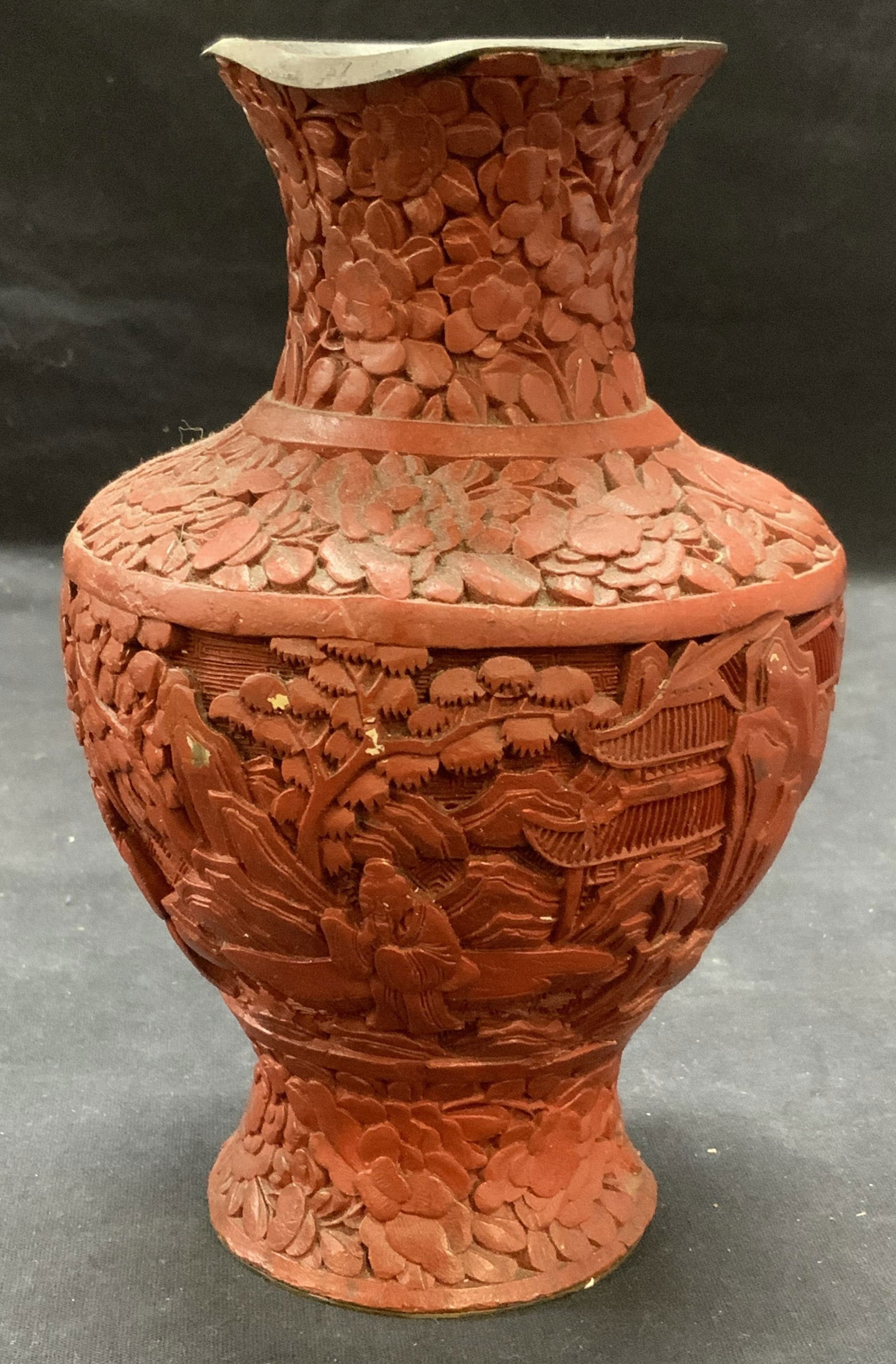 Vintage Asian Cinnabar Style Vase (1 of 6)