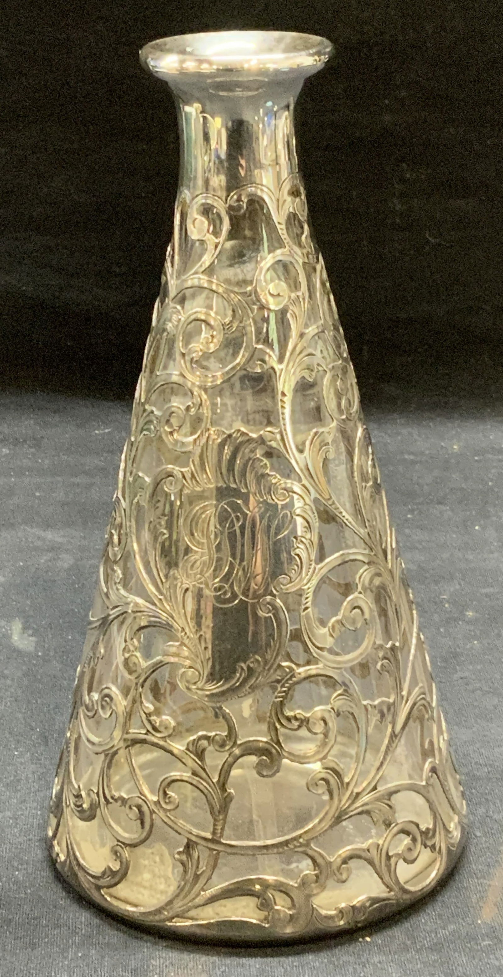 Sterling Silver Overlay Glass Scroll Vase (1 of 7)