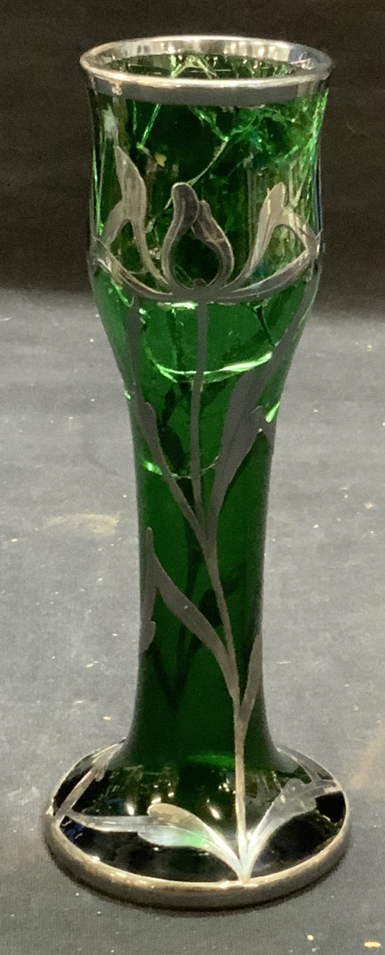 Sterling Silver Overlay Emerald Glass Vase (1 of 8)