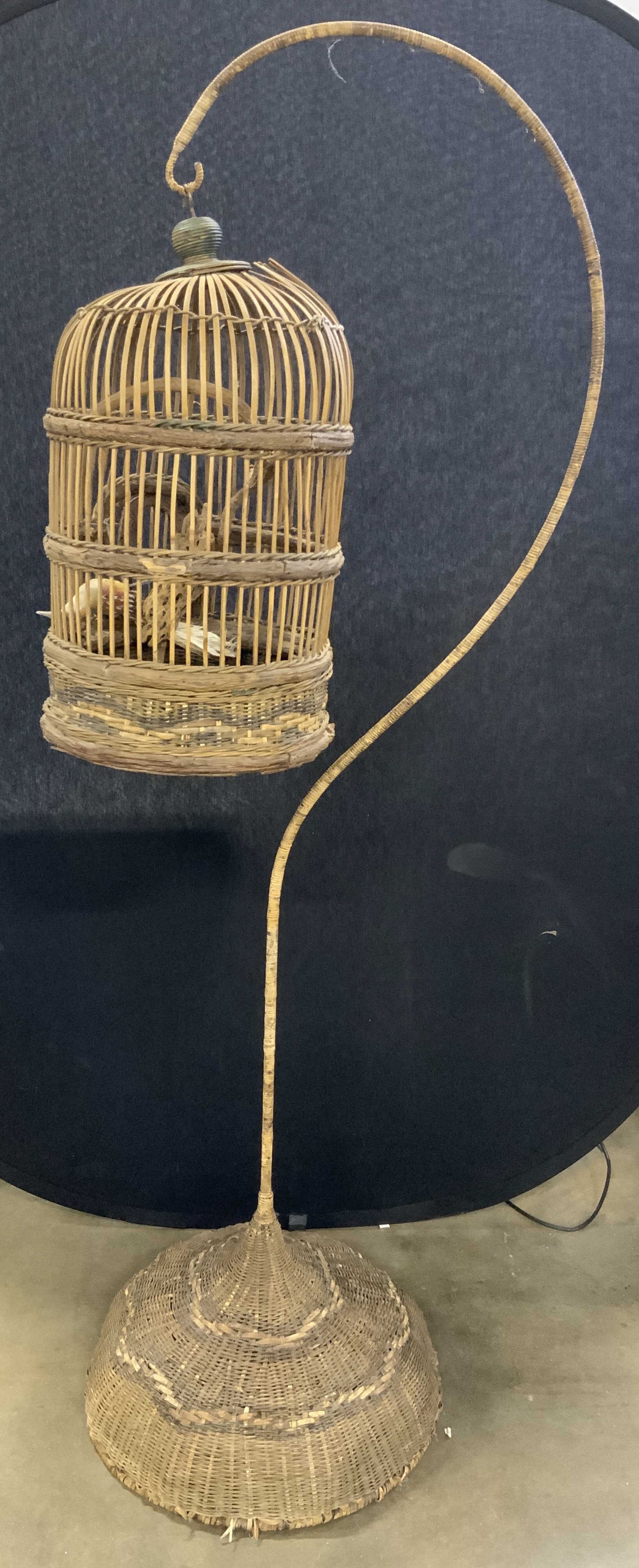 Vntg Wicker & Wooden Birdcage W Hook Fl Size 70inH (1 of 8)
