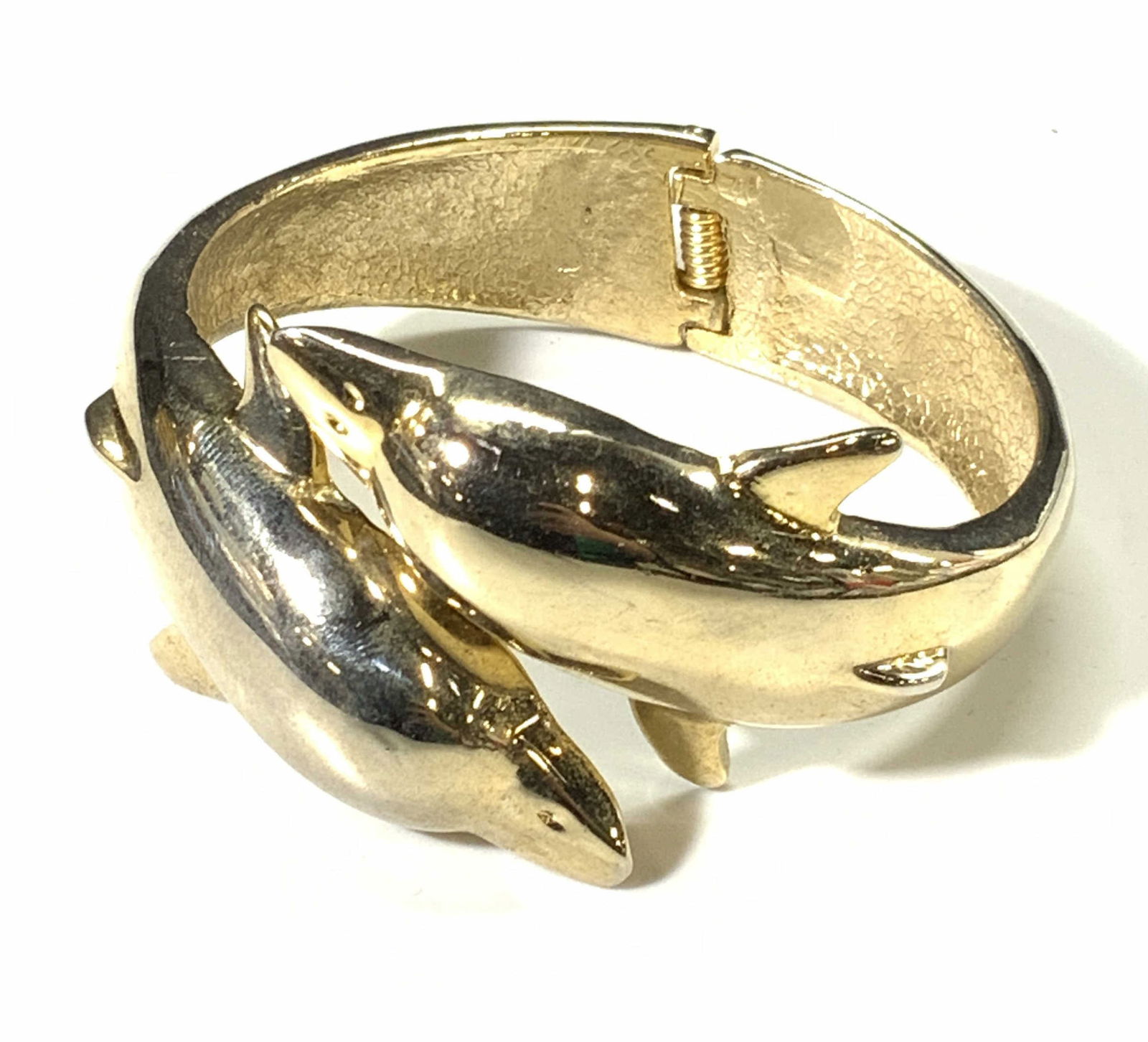 Vintage Gold Tone Dolphin Bangle Bracelet (1 of 4)