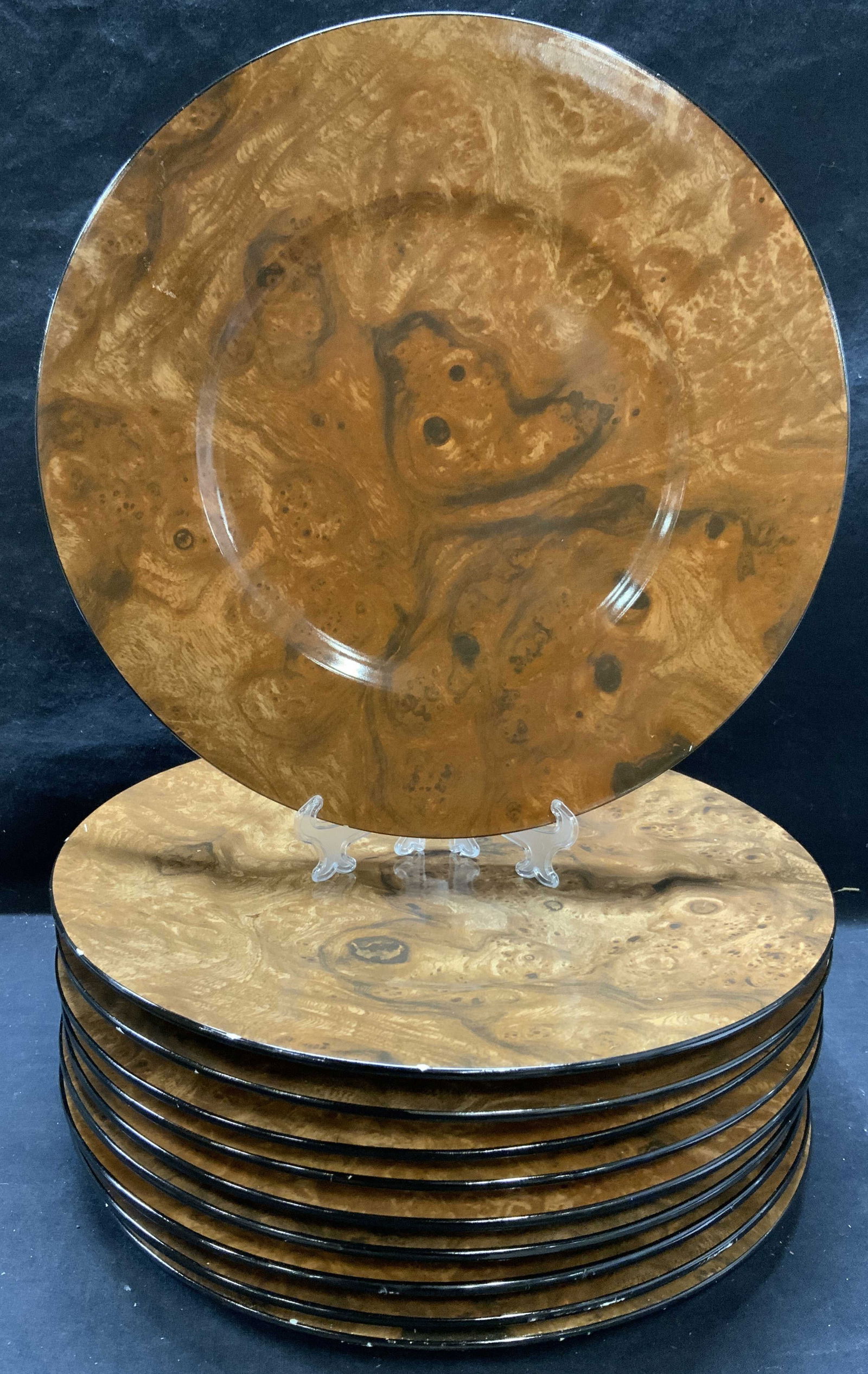 Set 10 Burl Wood Style Ceramic Plates, Italy (1 of 7)