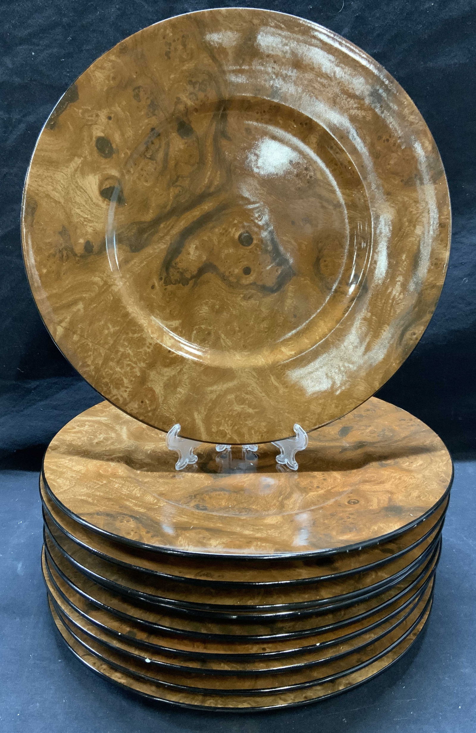 Set 10 Burl Wood Style Ceramic Plates, Italy (1 of 6)