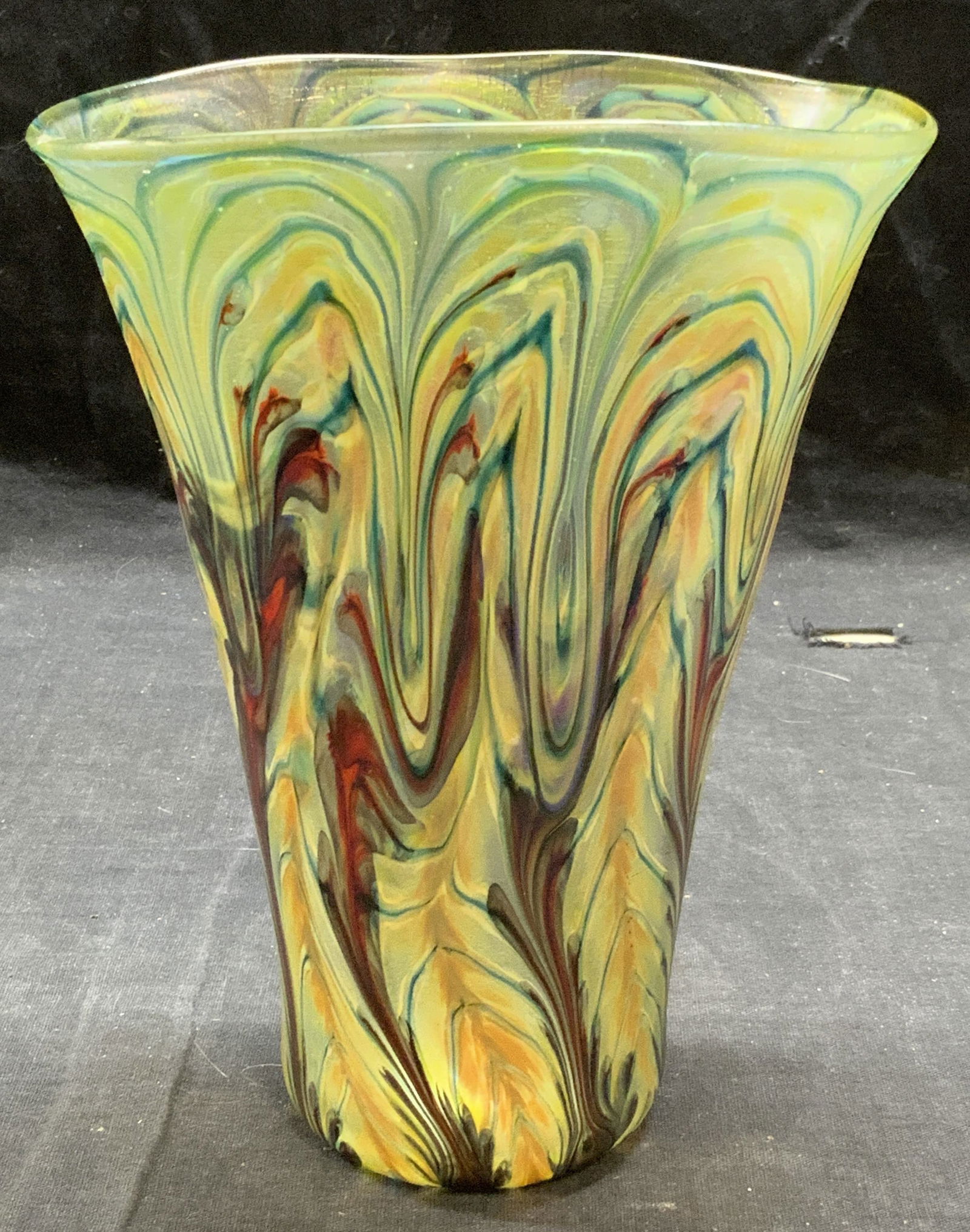 Signed Carnival Art Glass Feather Pull Vase (1 of 7)