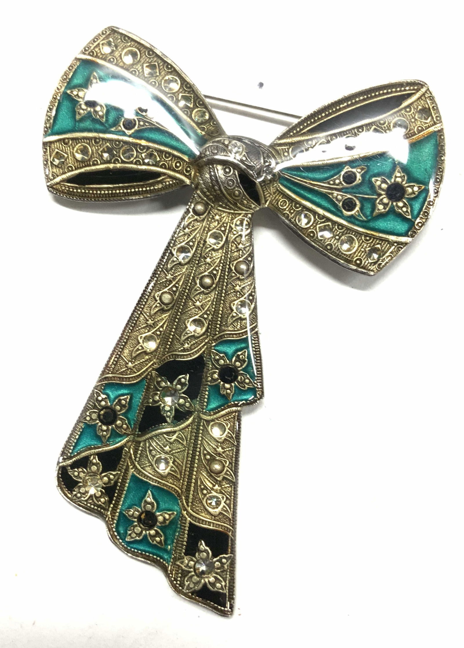 Enameled Art Deco Bow Brooch XL 3 in (1 of 6)