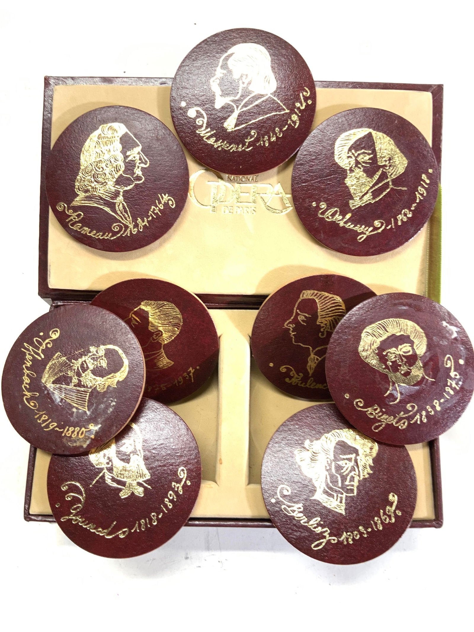 National Opera De PARIS Leather Coasters in Box (1 of 7)