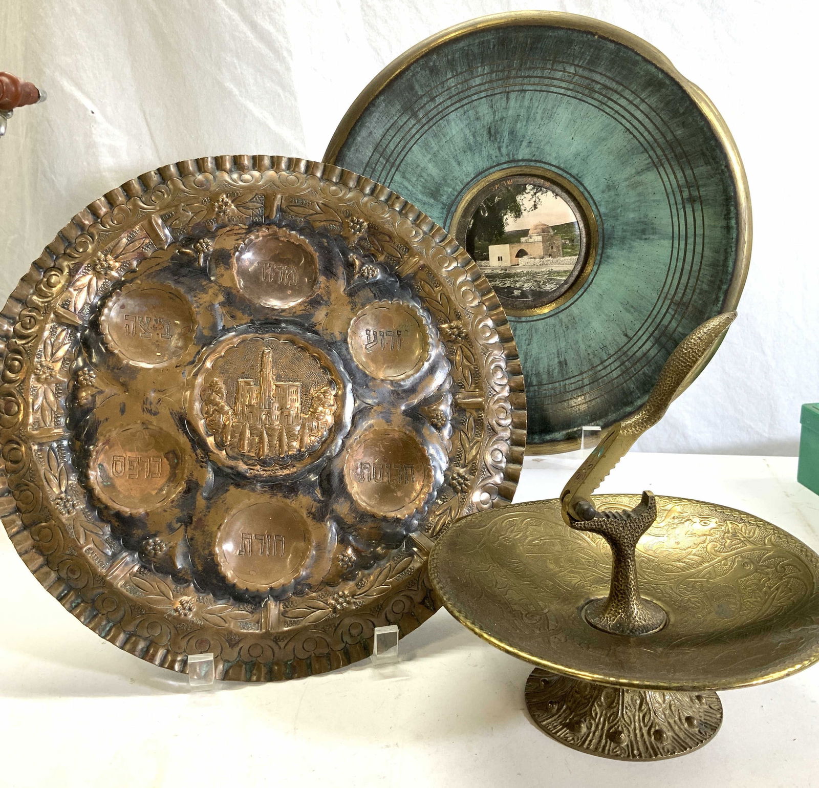 Judaic Brass ware, Copper Seder Plate, 3 Israel (1 of 12)