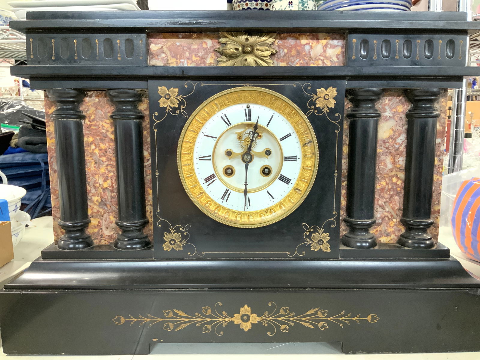 Antique Natural Stone Wind Up Mantle Clock (1 of 13)