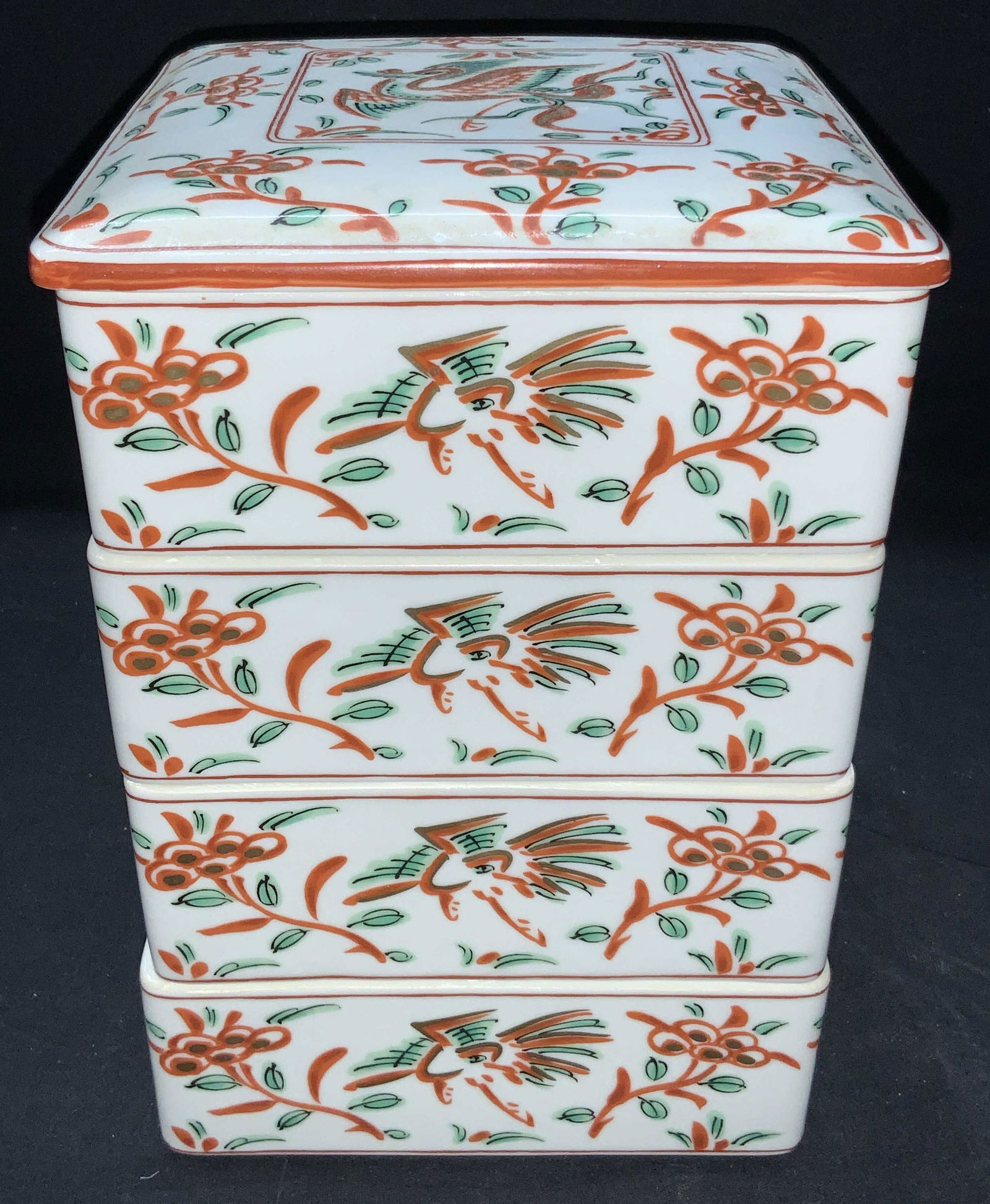 4 Tiered Hand Painted Porcelain Bento Box, Japan (1 of 9)