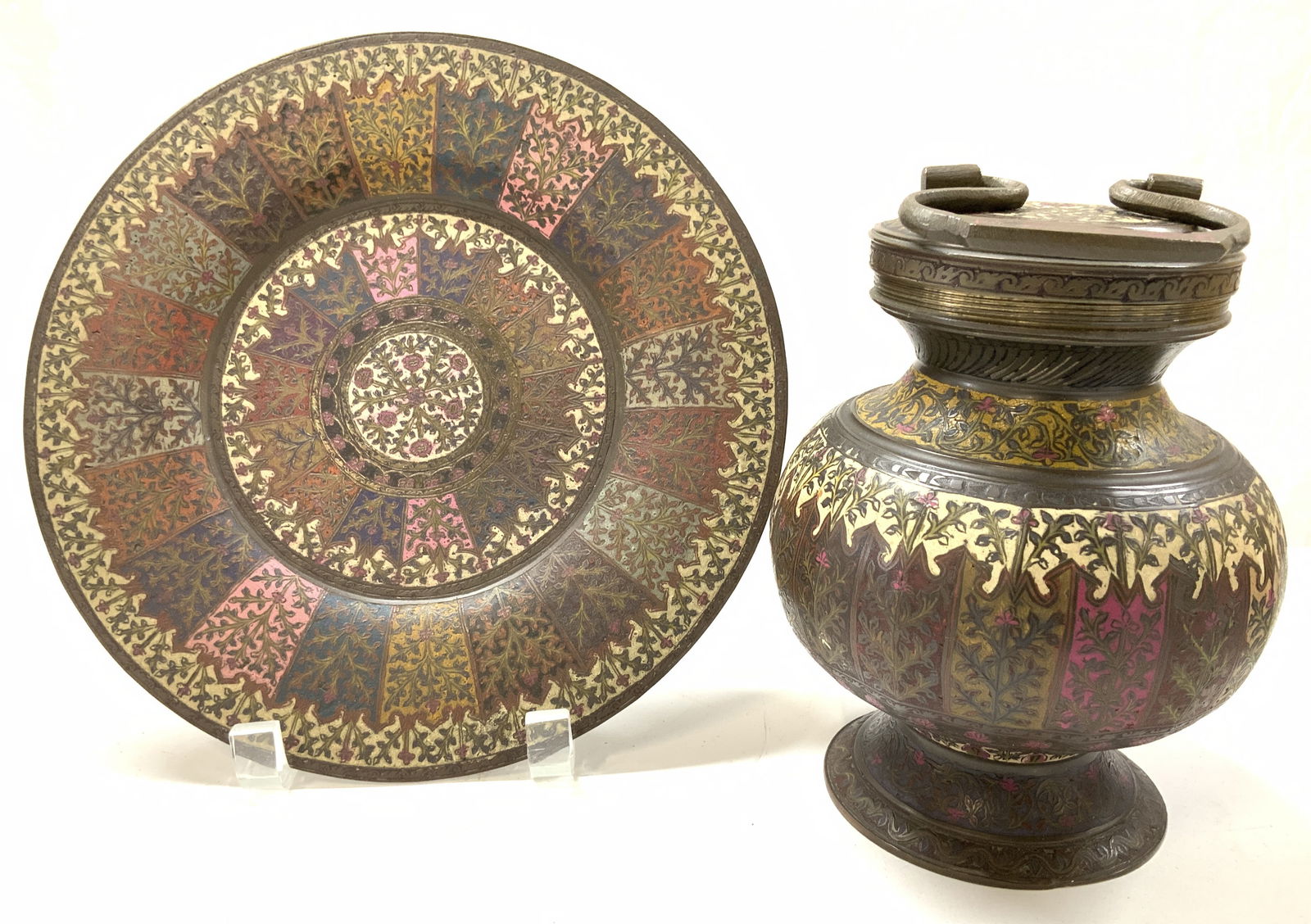 Persian Painted Brass Plate and Spice Jar (1 of 9)