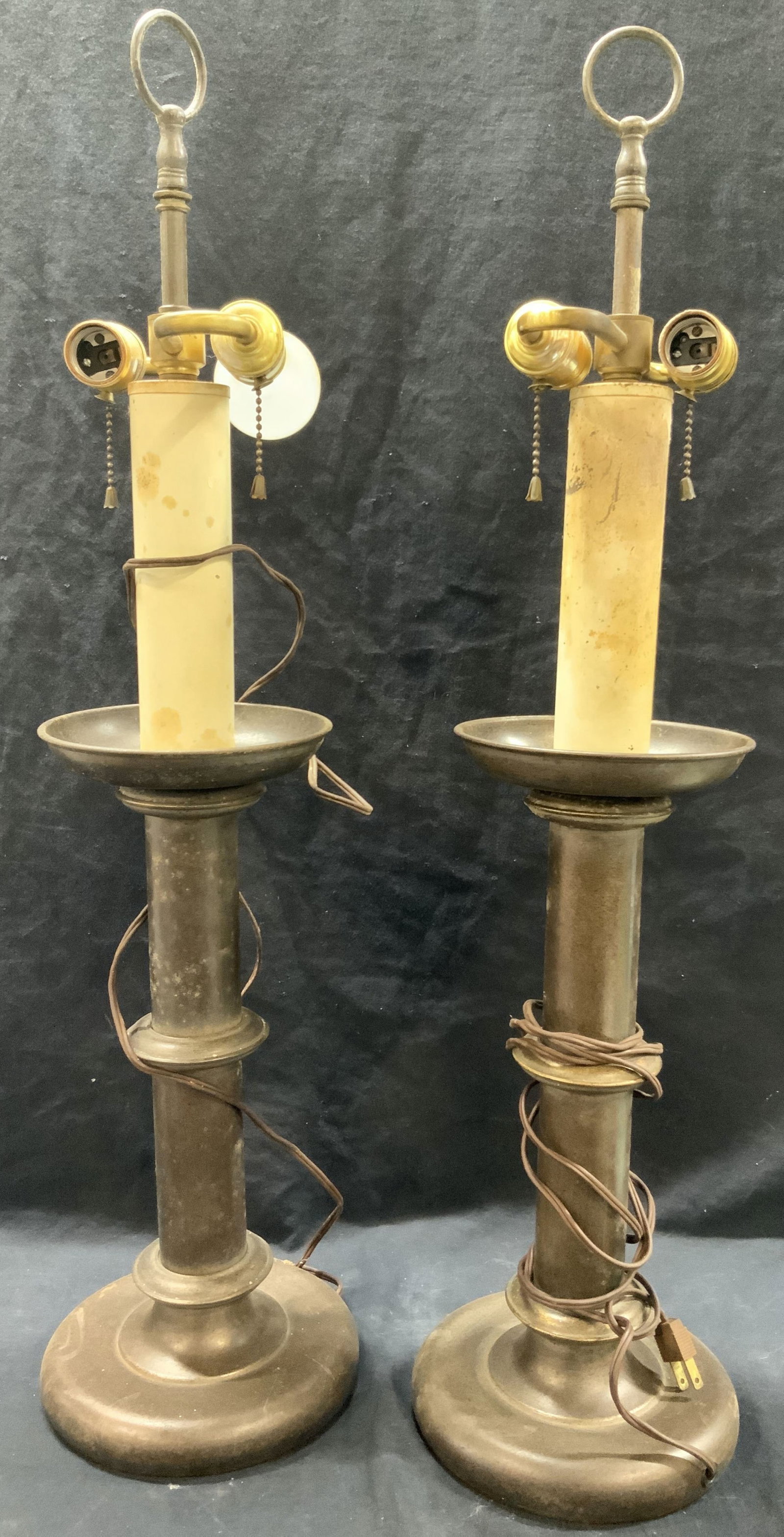 Pr Patina Brass Candle Stick Table Lamps (1 of 9)
