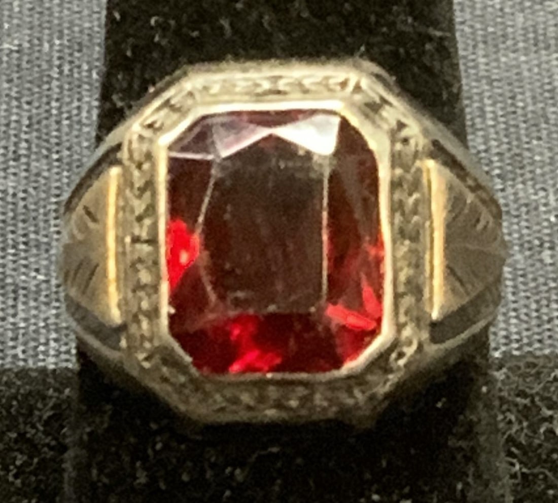 10K Gold & Sterling Silver Red Crystal Ring (1 of 7)
