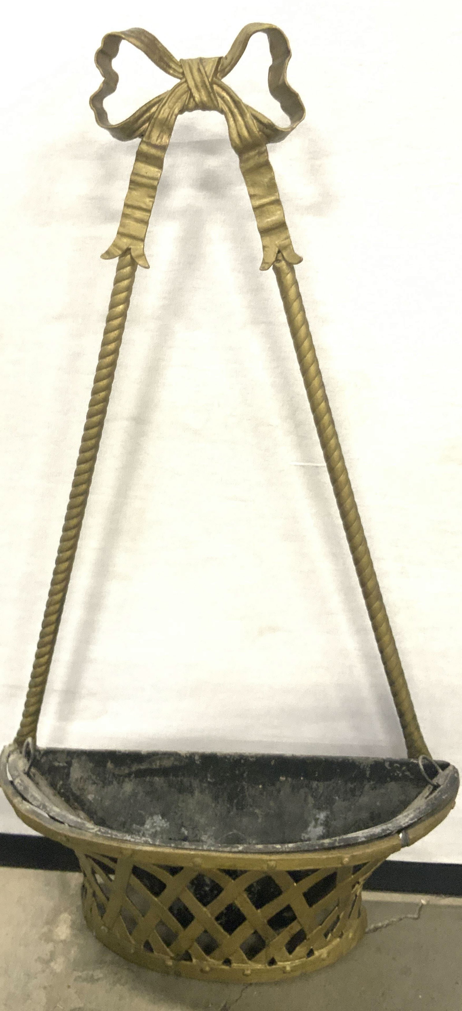 Vintage Woven Brass Toned Metal Wall Basket (1 of 11)