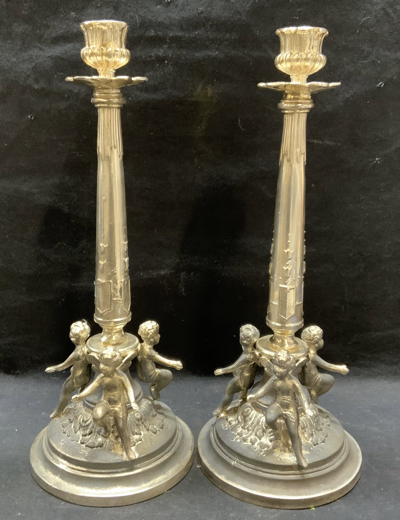 Pair Metal Cherub Putti Candlesticks (1 of 7)