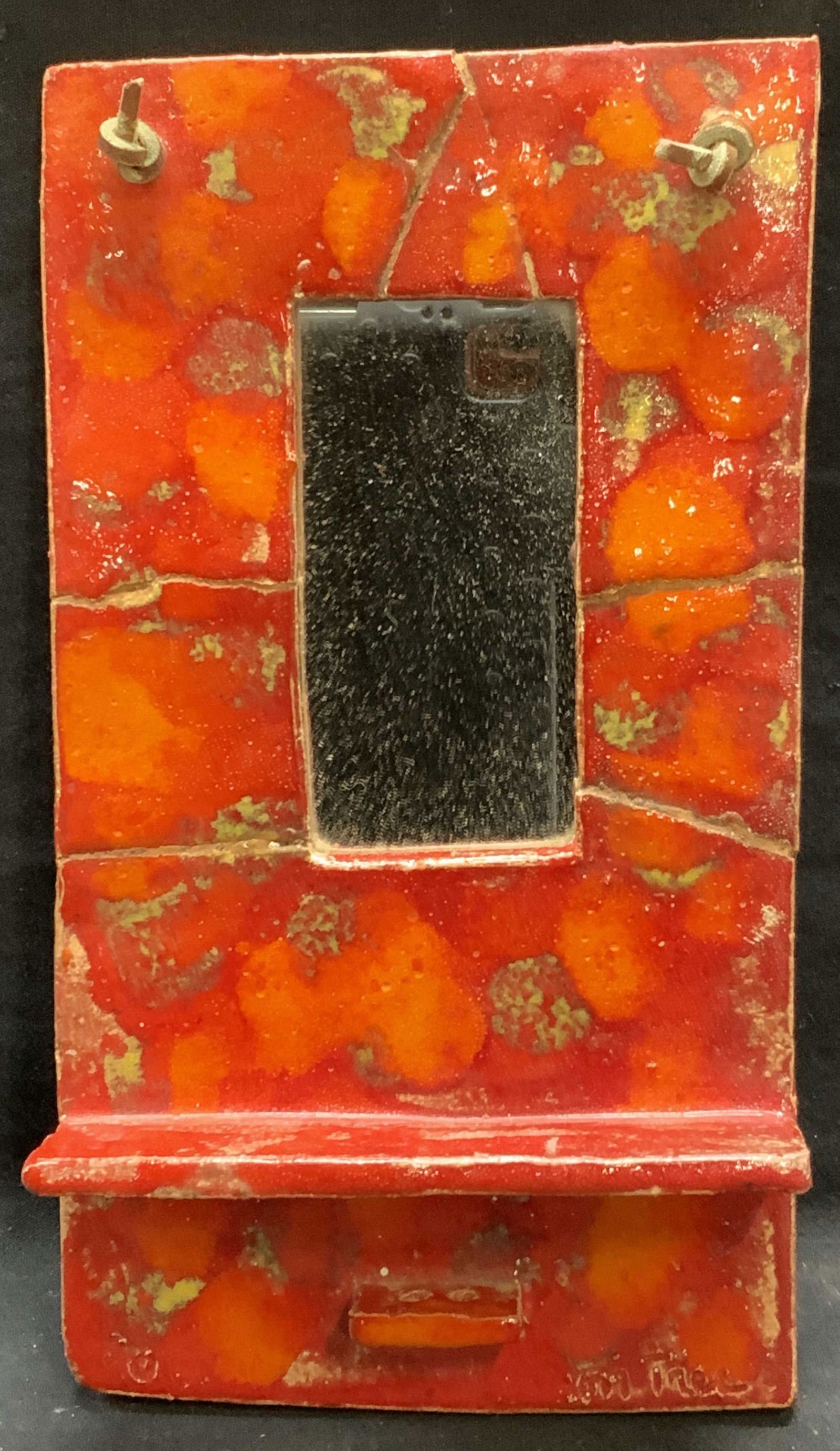 Signed Tree Red Art Pottery Wall Mirror Shelf (1 of 7)