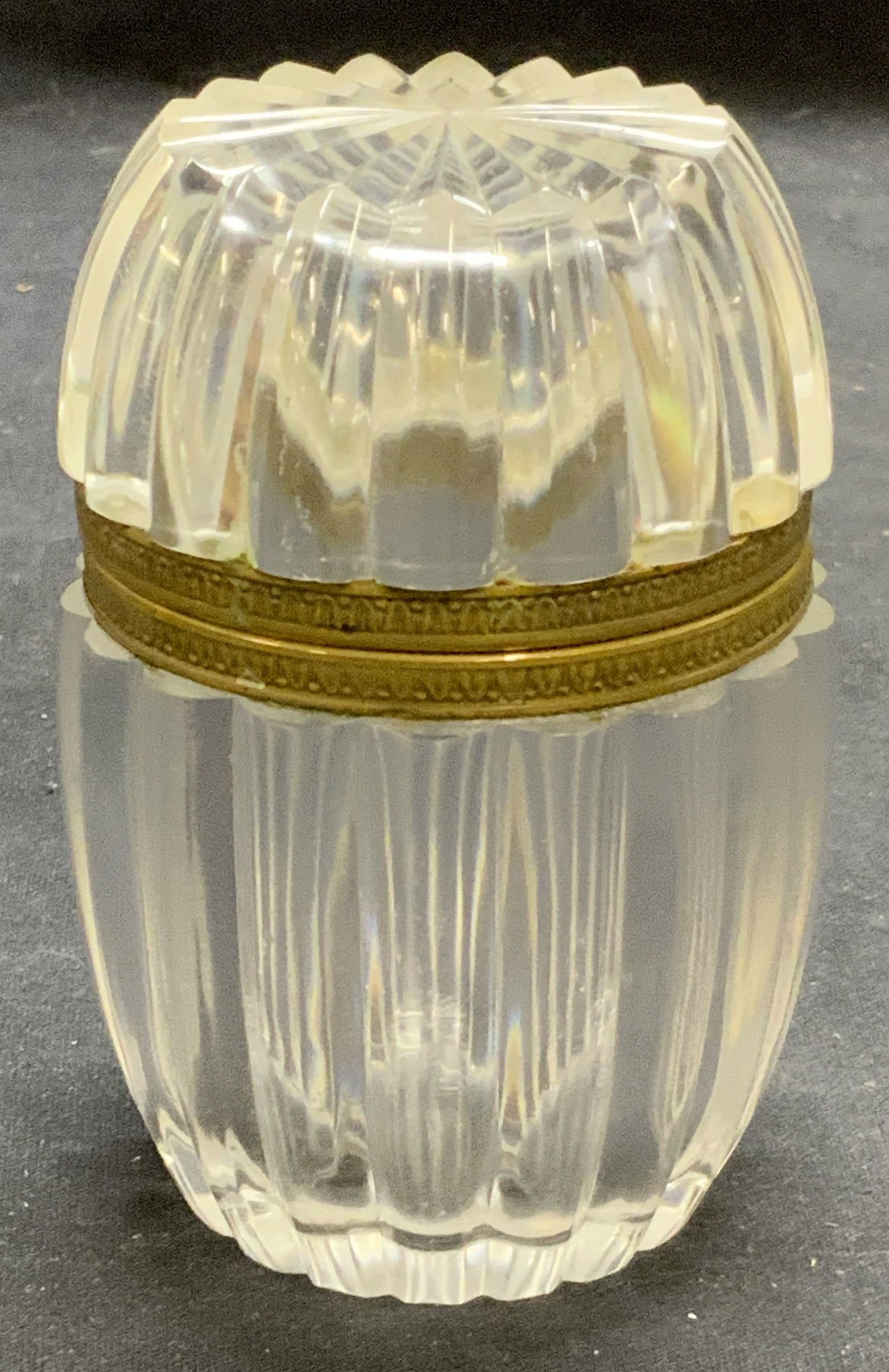 Ribbed Glass & Brass Trinket Box, France (1 of 7)