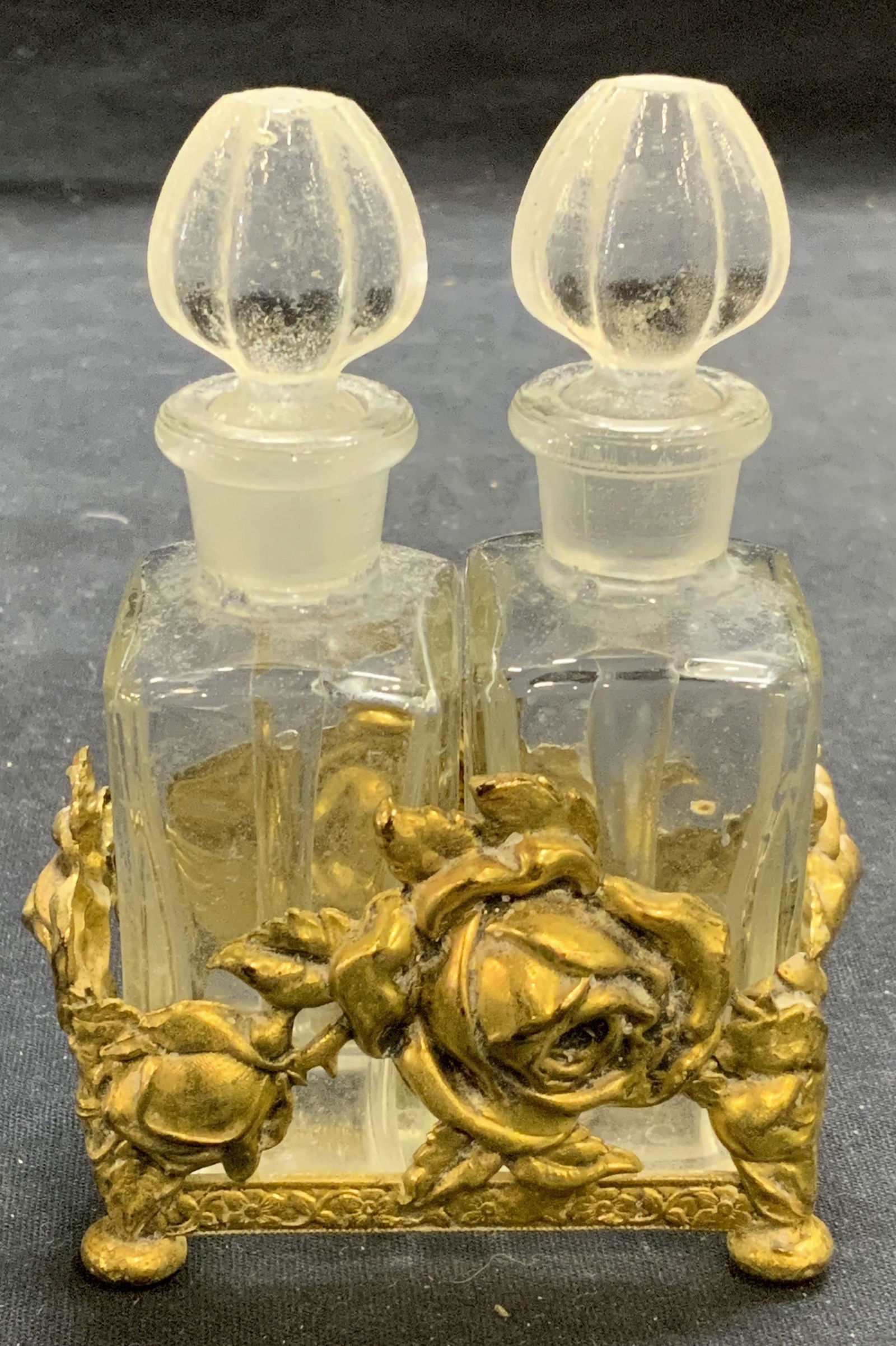 Lot 3 Brass & Glass Vanity Perfume Bottle Set (1 of 8)