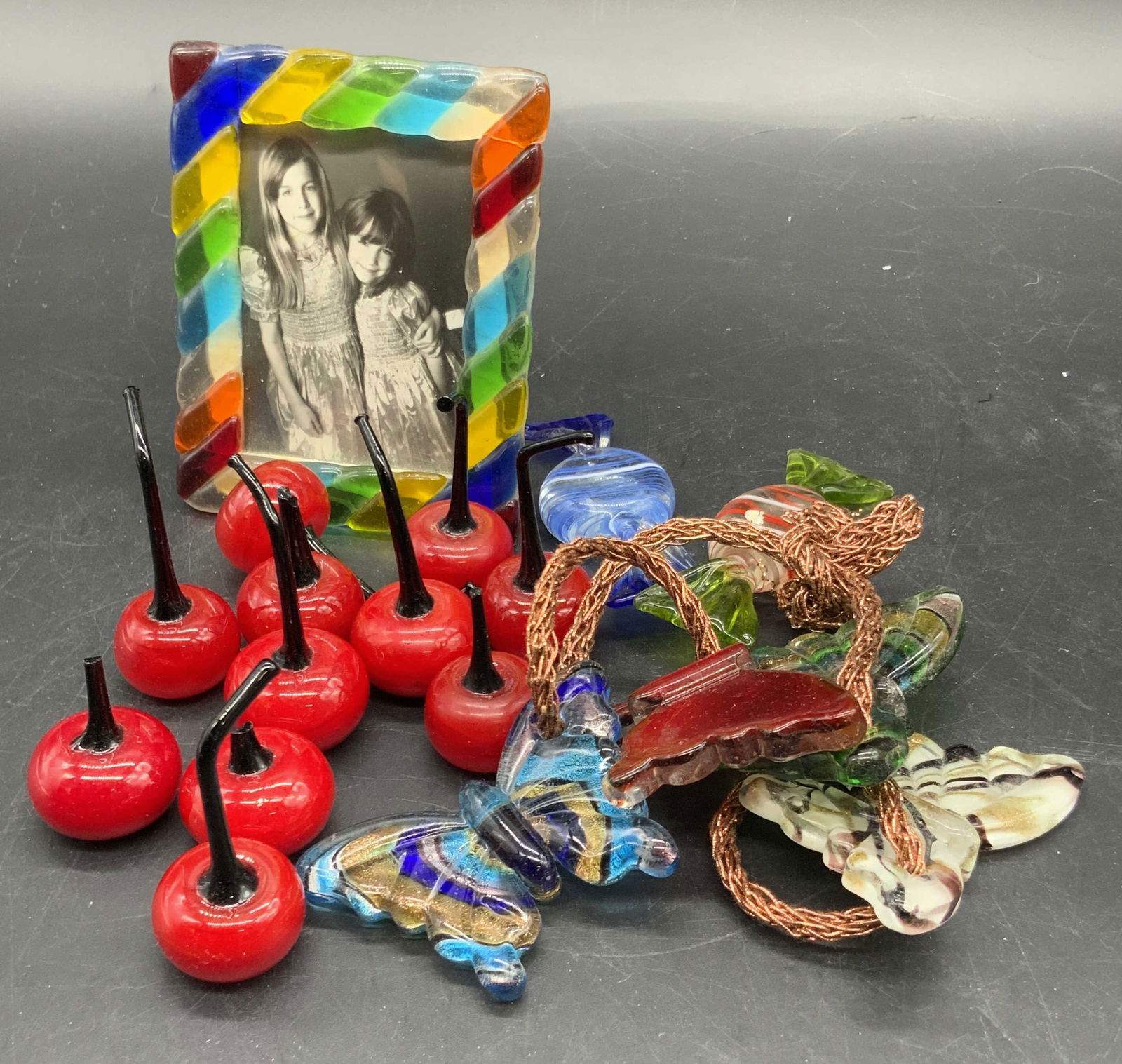 Grp Art Glass Cherries, Candies, & Murano Frame (1 of 10)