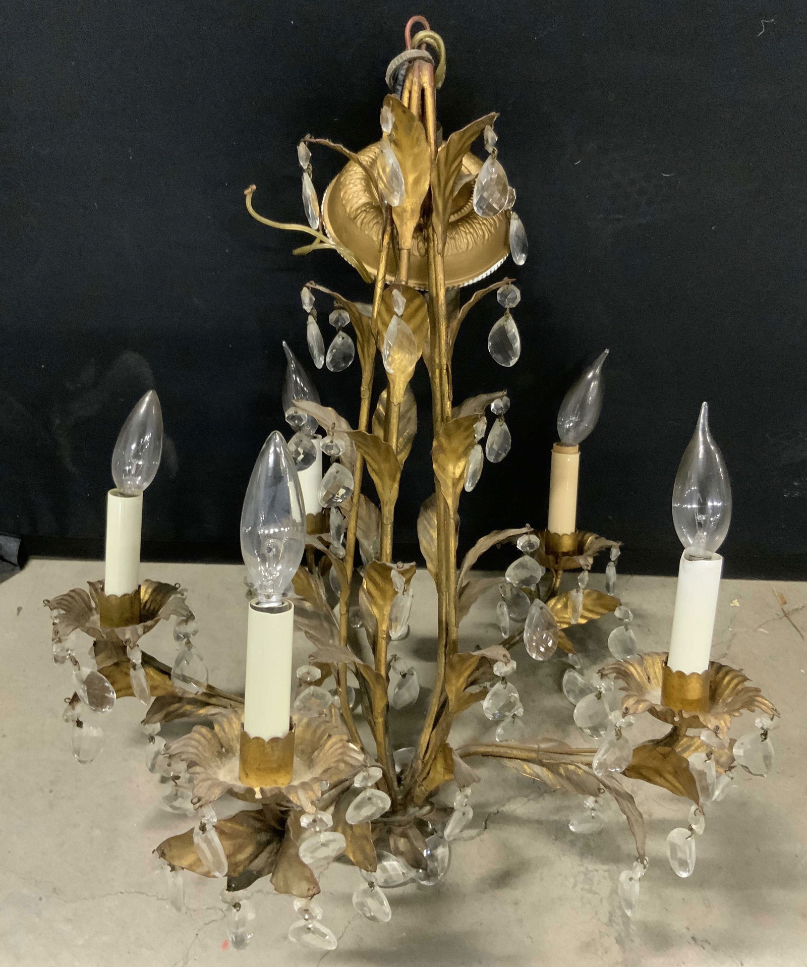 Vintage 5 Light Tole Dangling Crystal Chandelier (1 of 12)