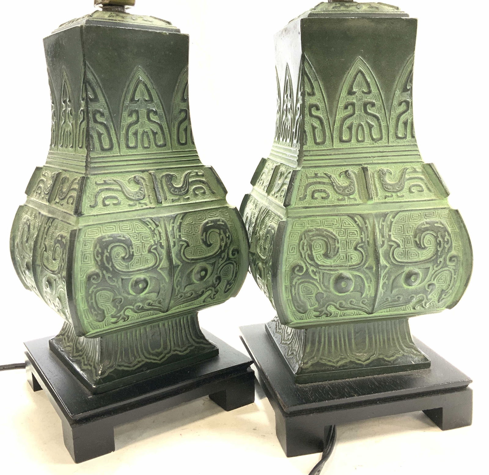 Pair Verdigris Metal Asian Fang Hu Table Lamps (1 of 7)