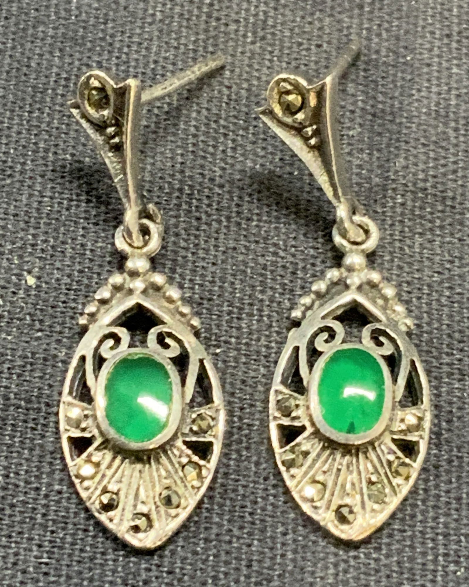 Sterling Silver Cabochon & Marcasite Earrings (1 of 6)