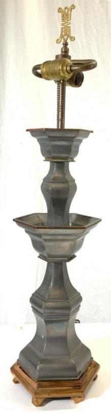 Vintage Asian Metal Table Lamp W Wooden Base (1 of 7)