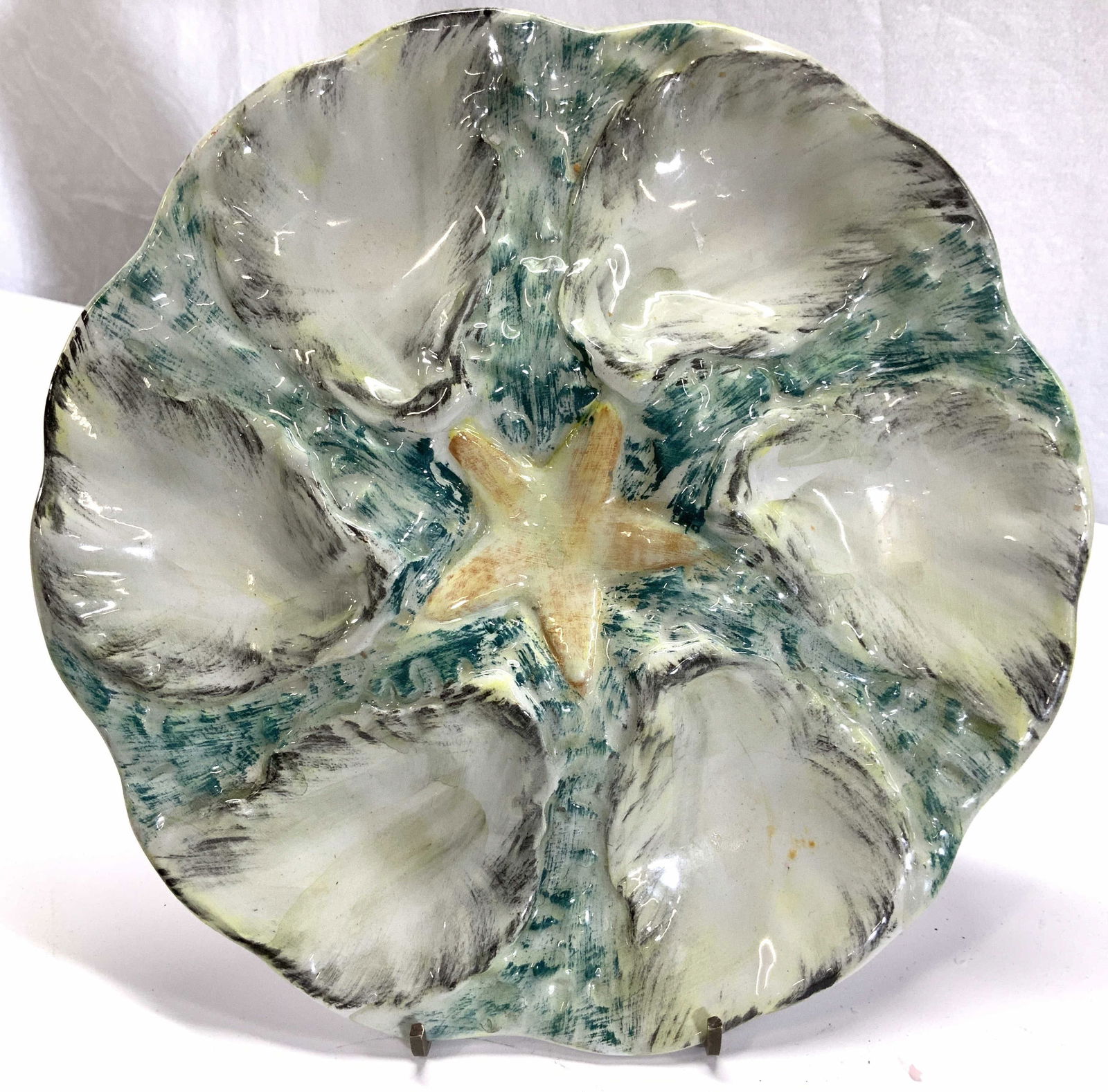 Ceramic Oyster Plate w Starfish Motif (1 of 6)