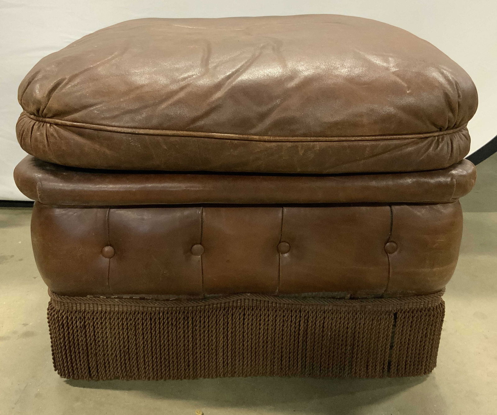 Vintage Brown Toned Skirted Leather Ottoman (1 of 6)
