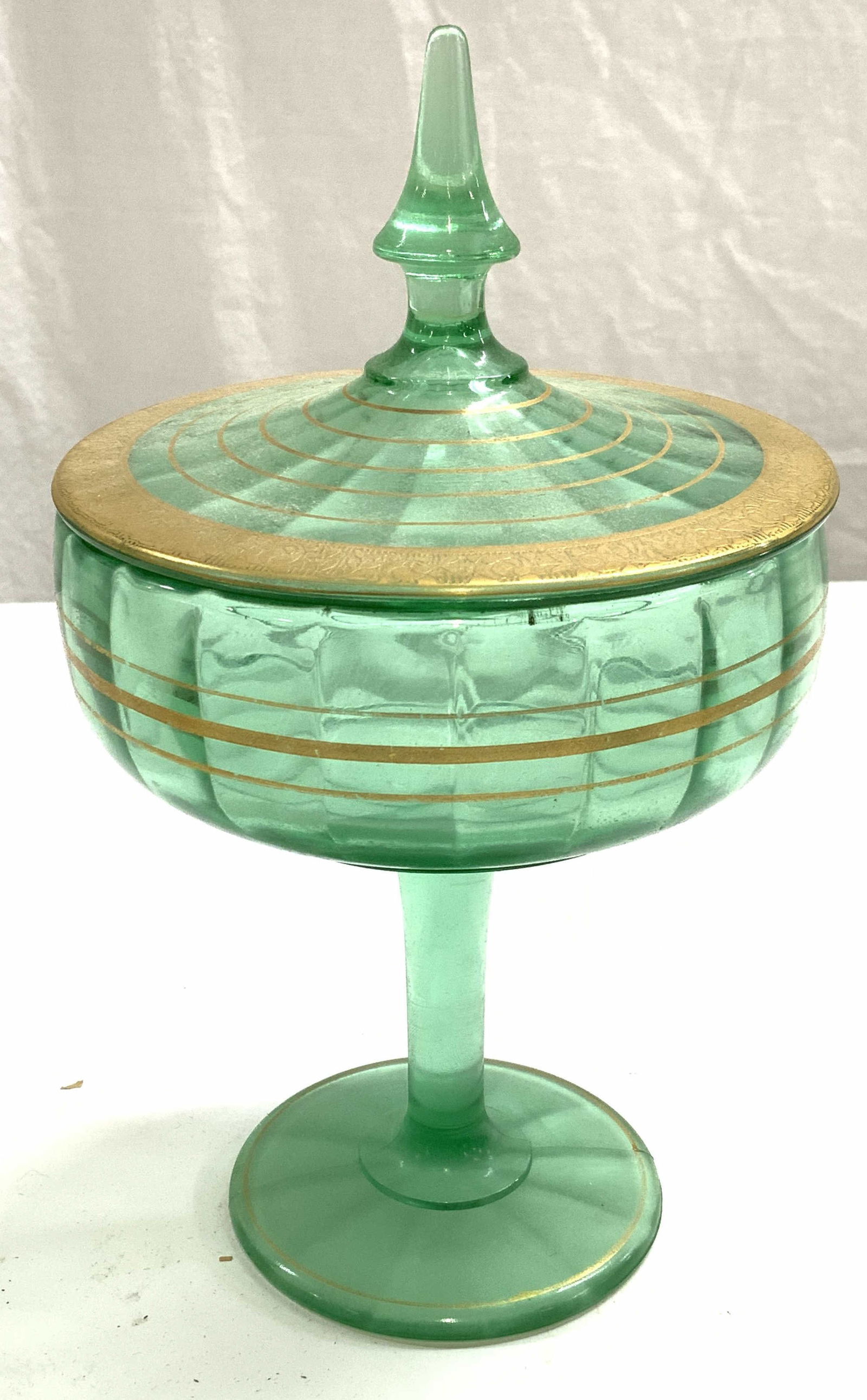 Gilt Emerald Glass Lidded Compote (1 of 6)